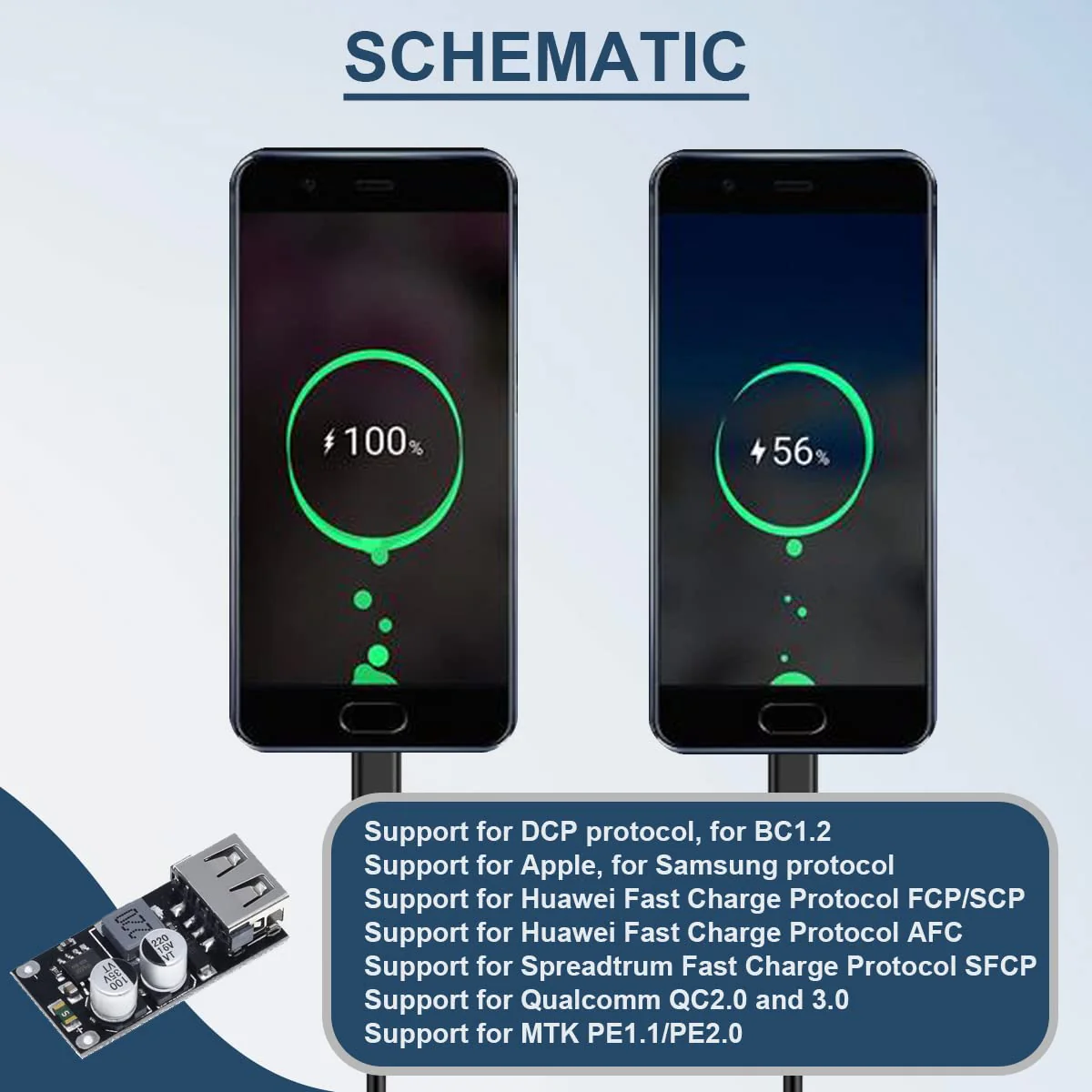 5 Pcs 6-32V 9V 12V 24V to 5V 3A Fast Charging Module USB QC3.0 QC2.0 DC-DC Buck Converter Step-Down Quick Charger Circuit Board with USB Cable, 24AWG Wire 1 Port USB - Image 6
