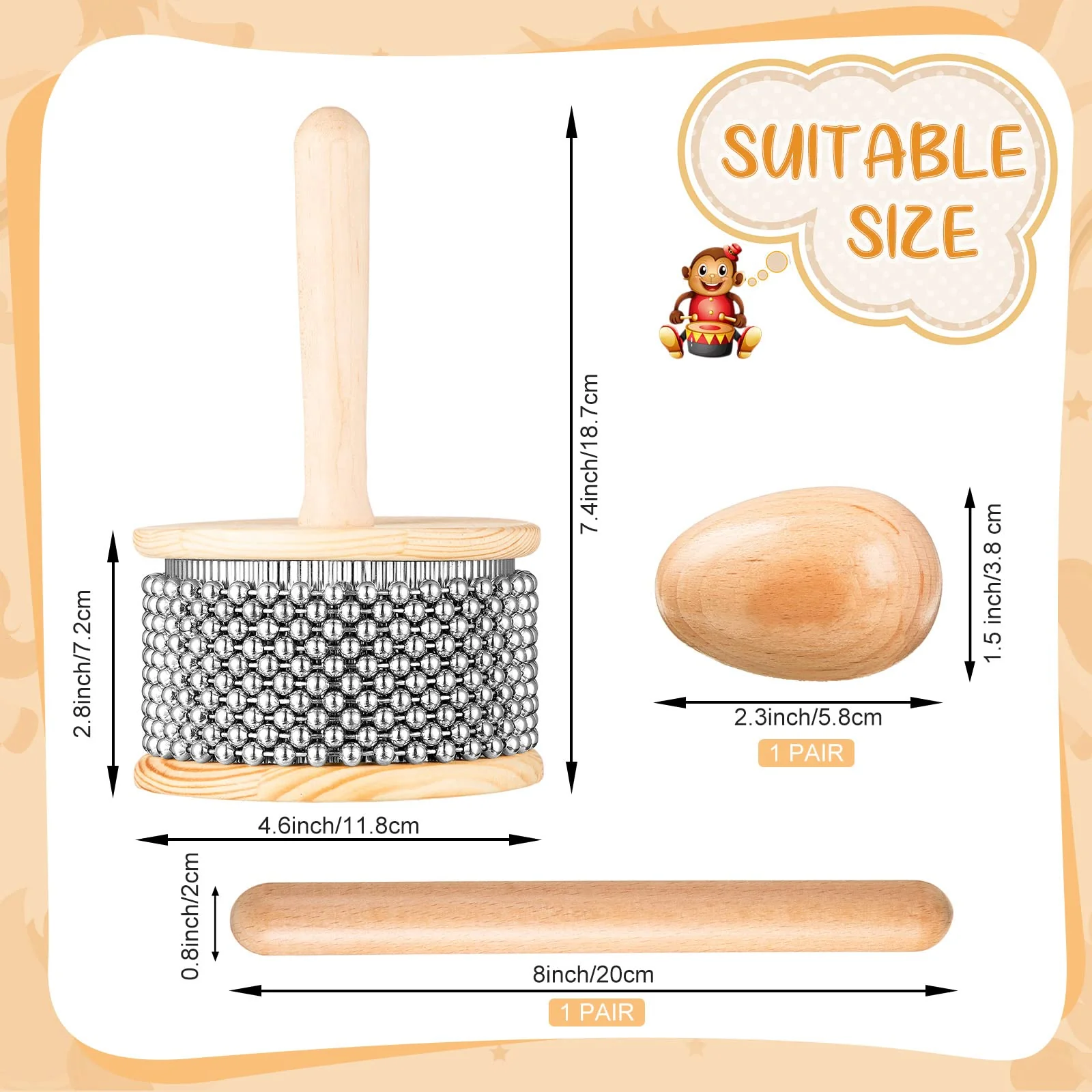 5 Pcs Cabasa Music Instrument for Baby Shower Gifts Wooden Hand Percussion Instrument Set with Stainless Steel Breads Latin Percussion Instrument Classical Wood Claves Rhythm Sticks Egg Shakers - Image 2