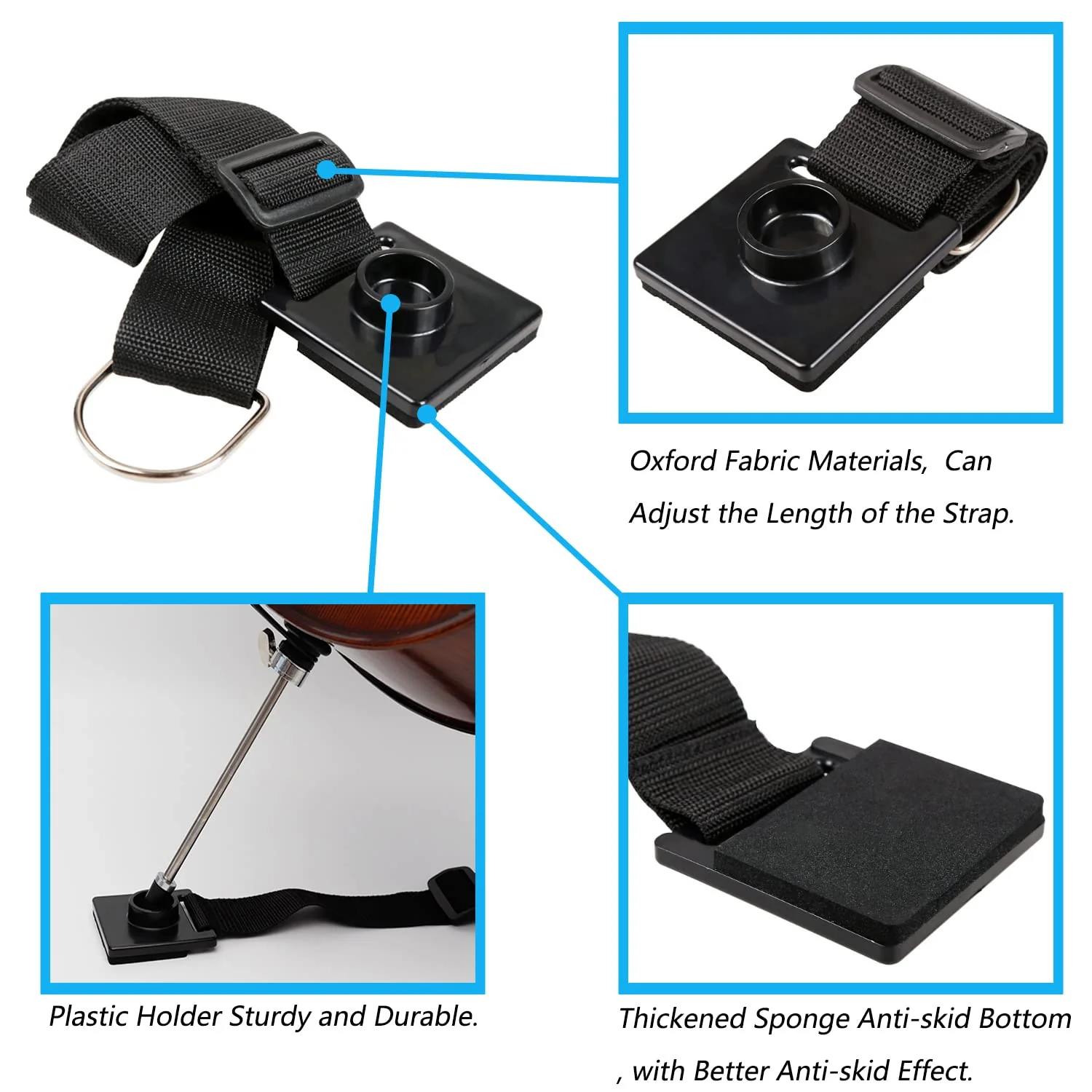 5 Pcs Cello Endpin Anchor Stopper Include Cello Adjustable Strap Rest Cello Endpin Non Slip Stand Holder 3 Pcs Rubber Tip Floor Protector for Cello Bass Performance Accessories - Image 3