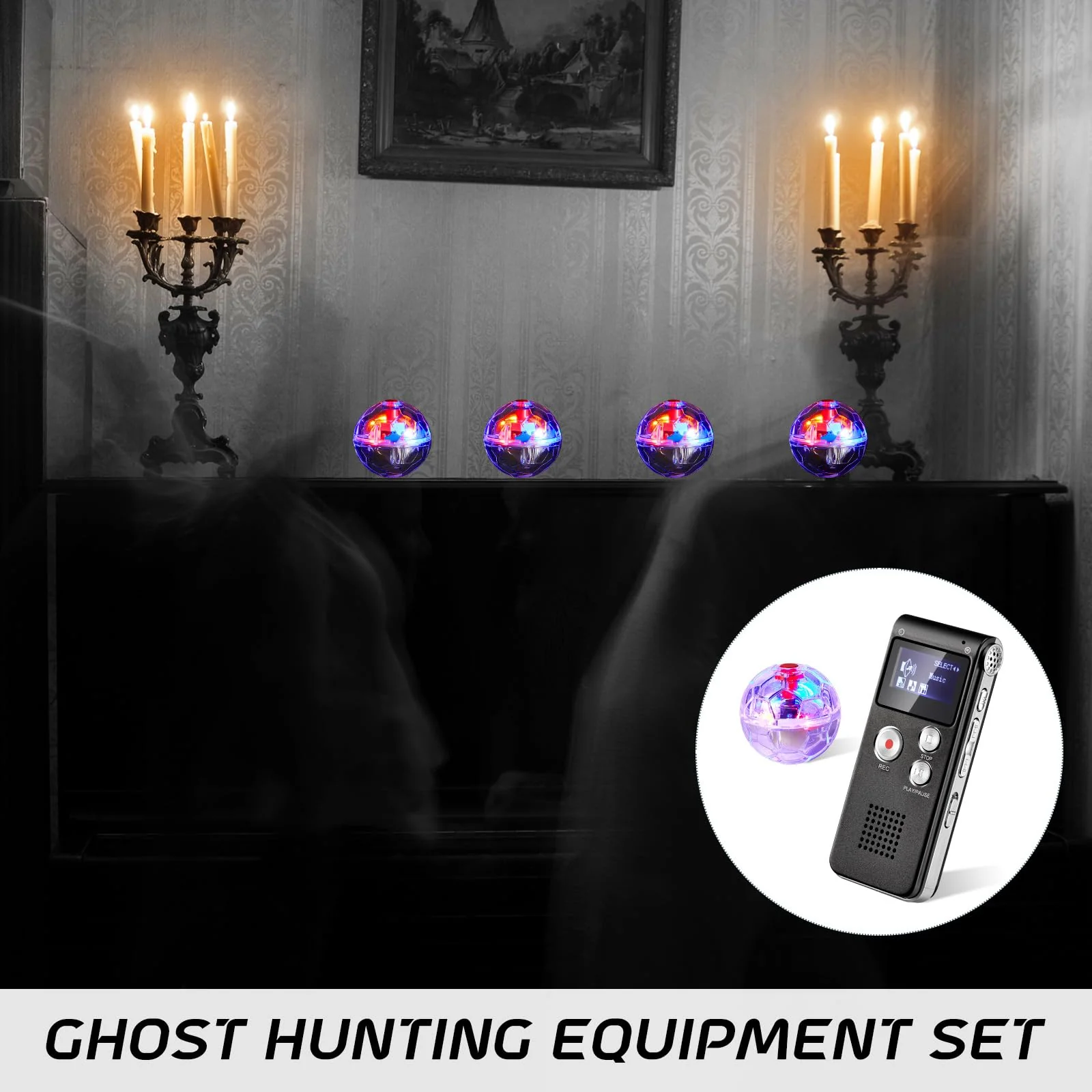 5 Pcs Ghost Hunting Kit includes Digital Voice Recorders with 4 LED Cat Balls Motion Activated Cat Ball Toy Voice Activated Recorder with Playback for Pet Cat Dog Animals (8 GB,Classic Style) - Image 7