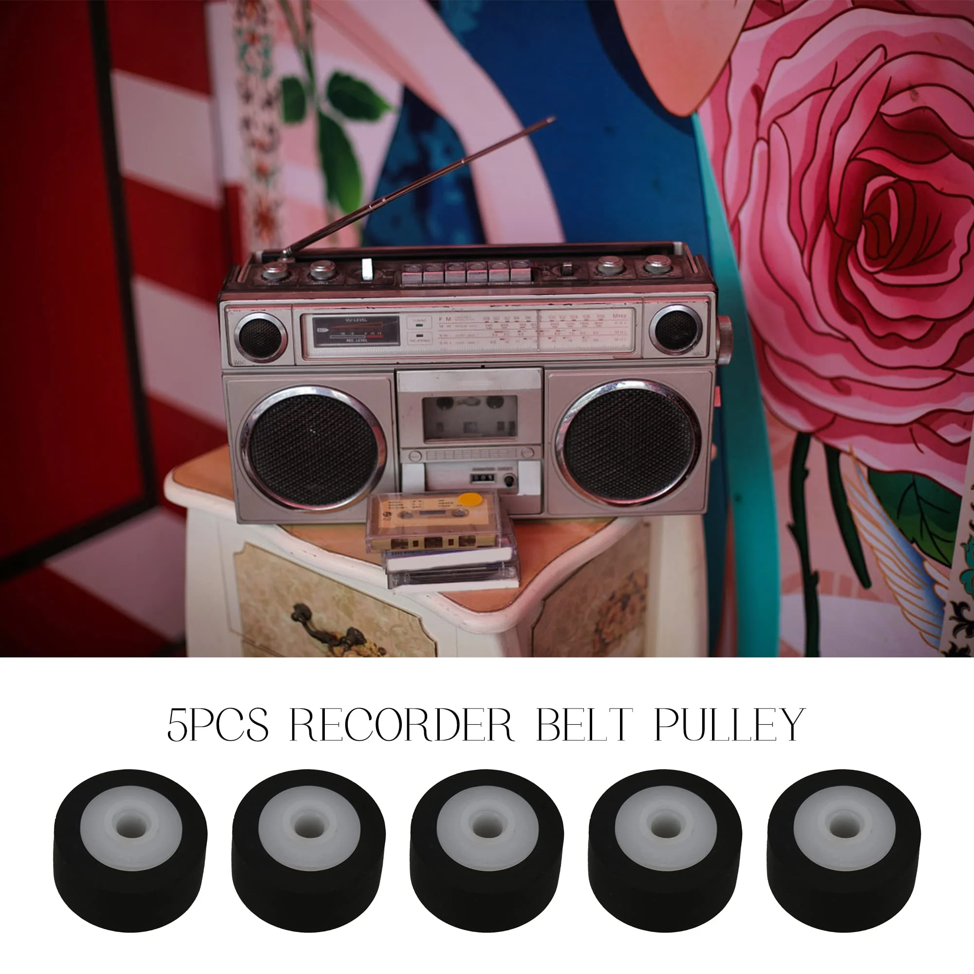 5 Pcs Inner Dia 0.1Inch Rubber Bearing Roller Guide Pulley Bearing Wheel Pinch Roller for Audio Radio Tape Recorder - Image 3