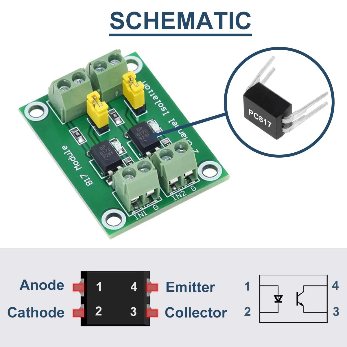 5 Pcs PC817 2 Channel Optocoupler Isolation Module 3.6-30V Voltage Converter Driver Photoelectric Isolated Board for Control Relay with 24AWG Wire - Image 6
