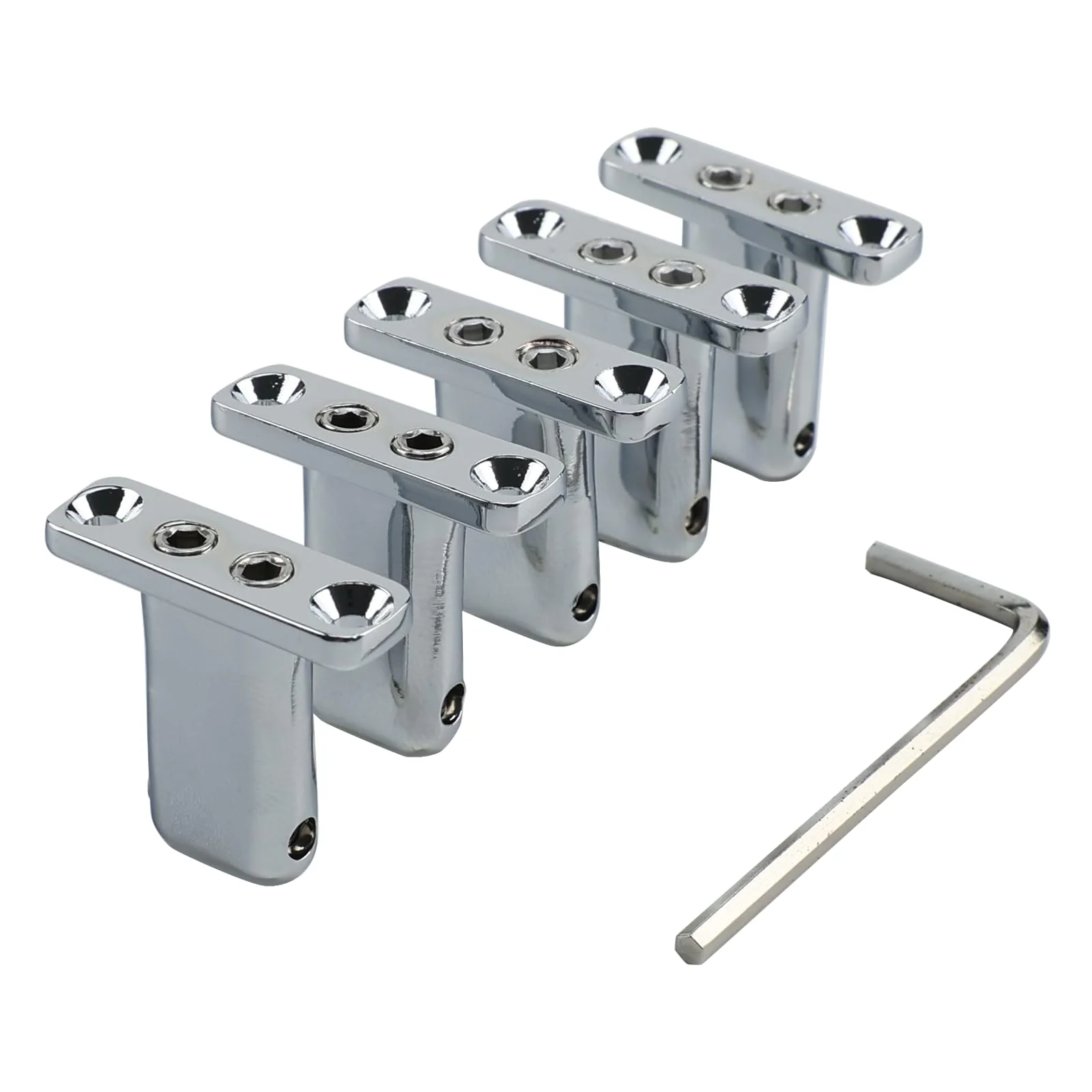 5 PCS Through-Body Guitar String Locking Nut 5 String Bass Guitar Bridge String Locks Zinc Alloy Individual String Locking for Headless Electric Bass Replacement Parts Chrome 5 Piece
