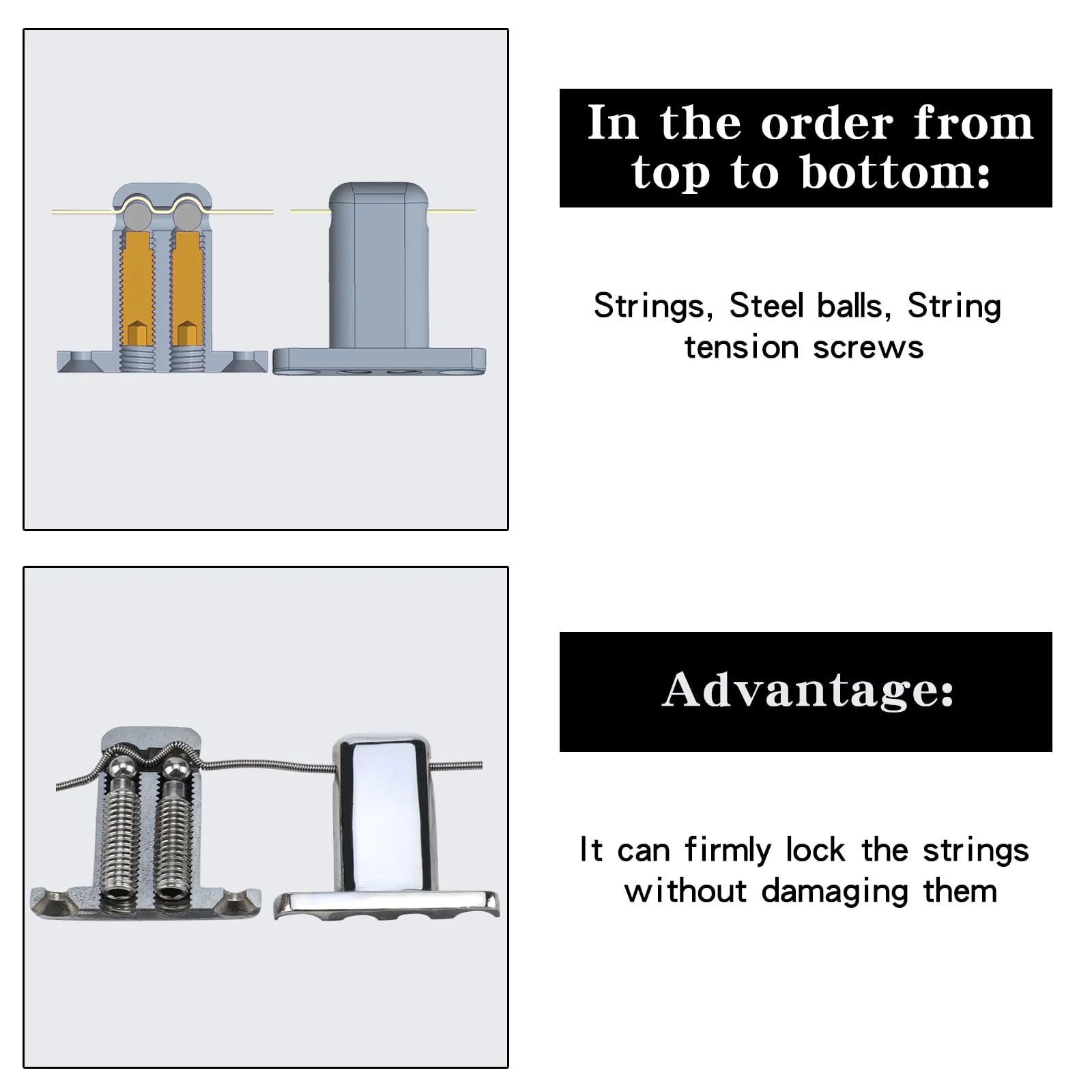 5 PCS Through-Body Guitar String Locking Nut 5 String Bass Guitar Bridge String Locks Zinc Alloy Individual String Locking for Headless Electric Bass Replacement Parts Chrome 5 Piece - Image 2