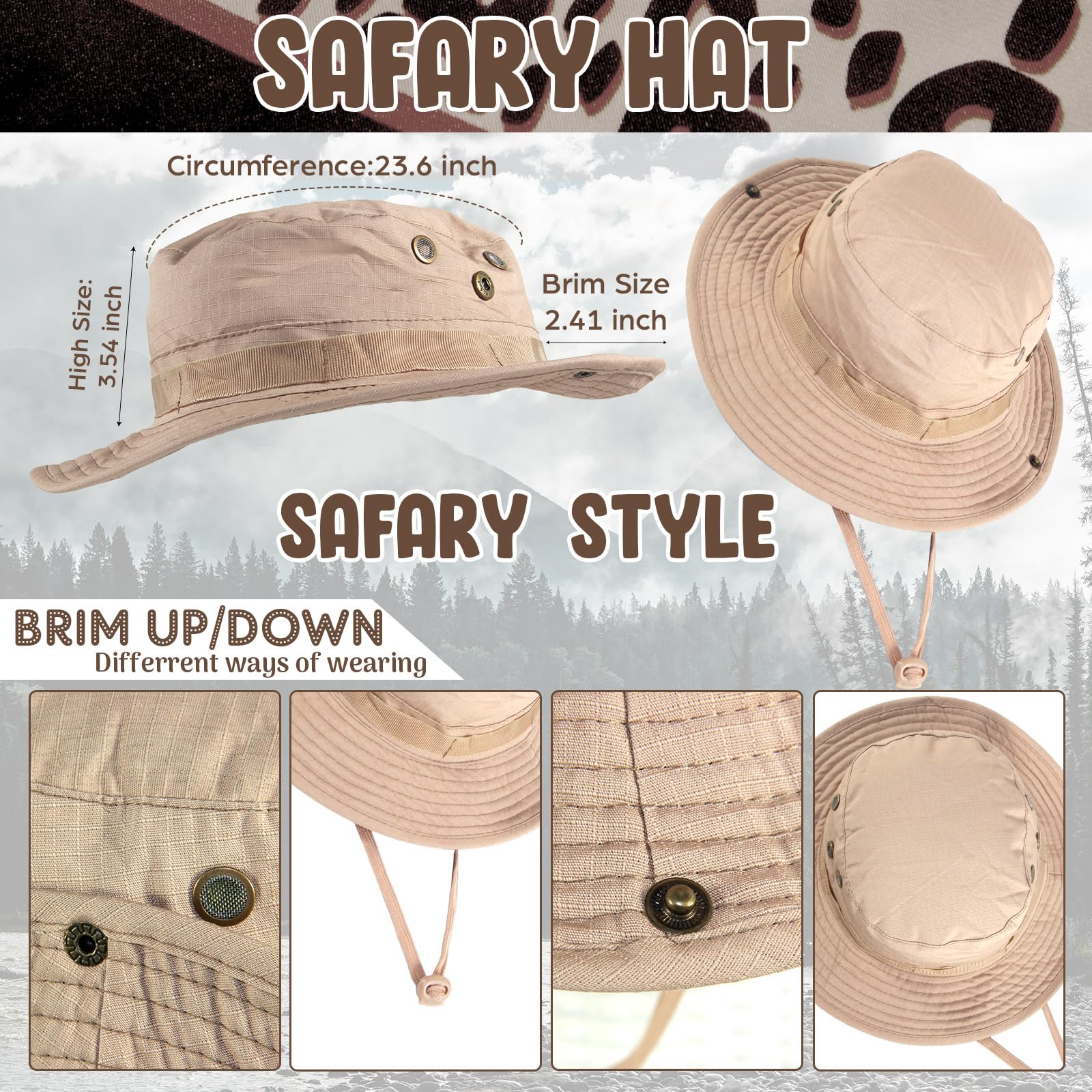 5 Pcs Women Safari Costume Sun Bucket Hat Leopard Neck Scarf Binocular Whistle Compass Safari Outfit Accessories for Halloween Hunting Cosplay - Image 3