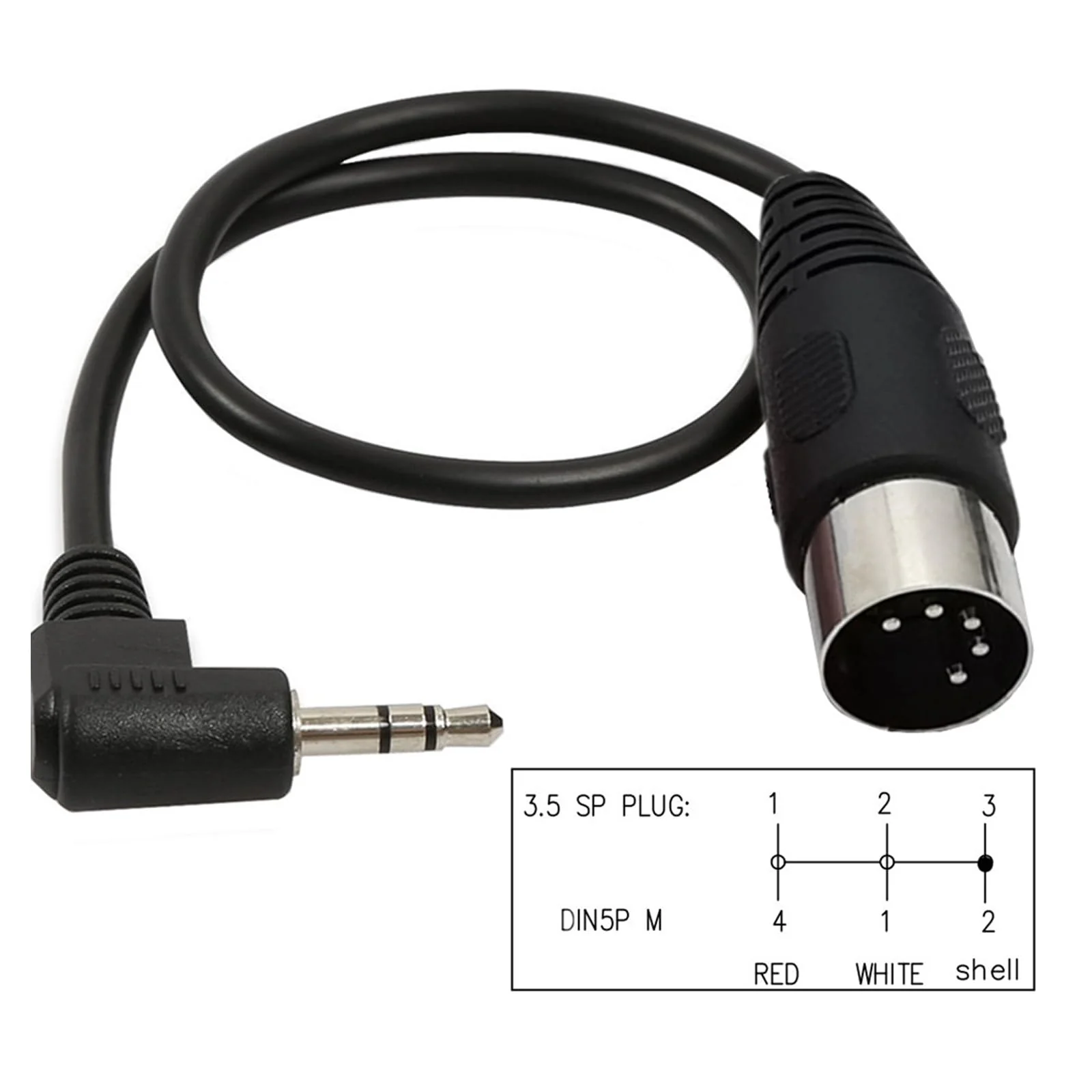 5 Pin DIN Cable, MIDI Din 5 Pin Male to 90 Degree 3.5mm 1/8'' Male TRS Stereo Jack Audio Cable for Speaker, Amplifier, Mixe, MIDI Keyboard(0.5M/1.7FT) - Image 4
