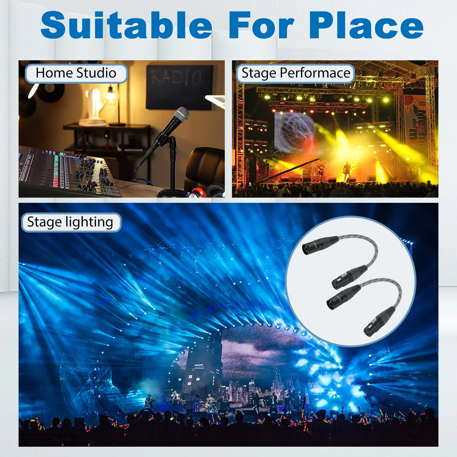 5 Pin to 3 Pin DMX Lighting Cable 12inch 2-Pack, 3 Pin XLR Female to 5 Pin XLR Male Adapter Cable, for Convert Between DMX and XLR Connector - Image 6