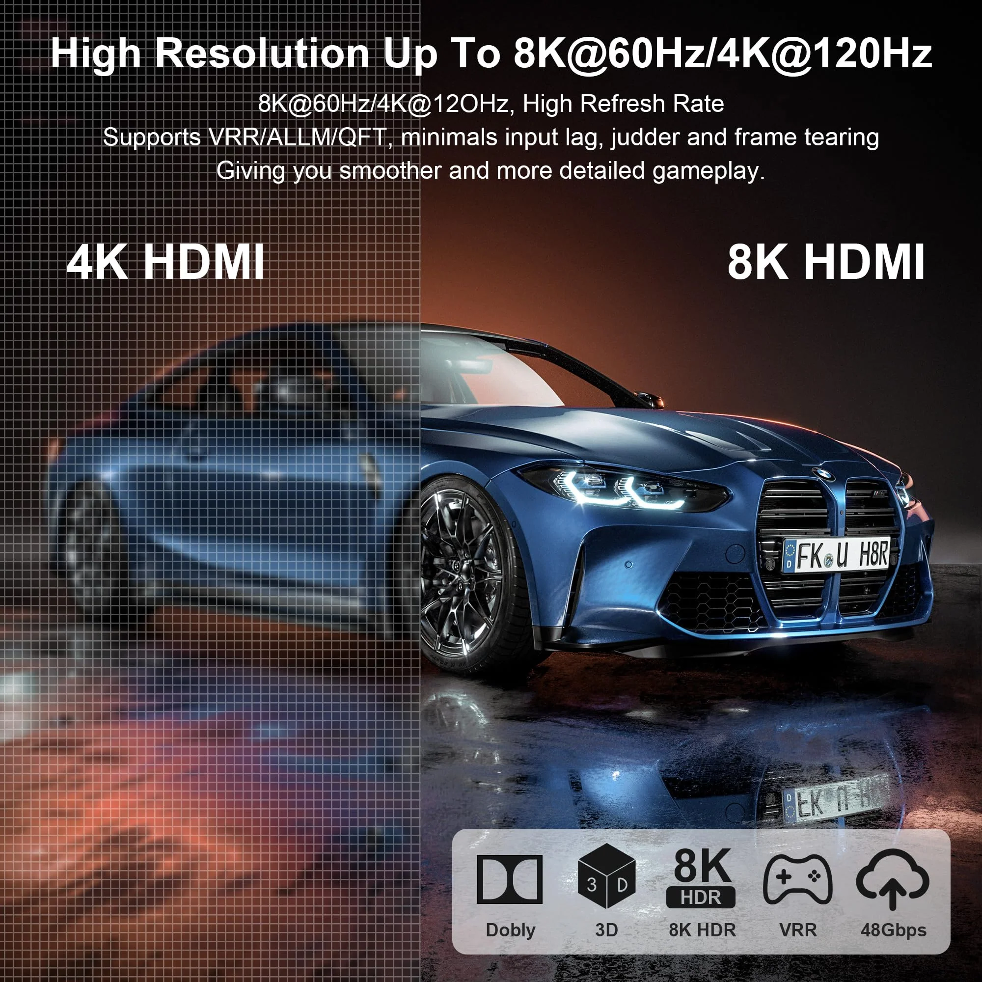 5 Port HDMI 2.1 Switch 8K@60Hz 4K@120Hz HDMI Switcher Selector 5 in 1 Out with Remote Support Auto-Switching, 48Gbps, PS5, Xbox Series X, HDR 10+, Dolby Vision, HDCP 2.3 Silver - Image 3