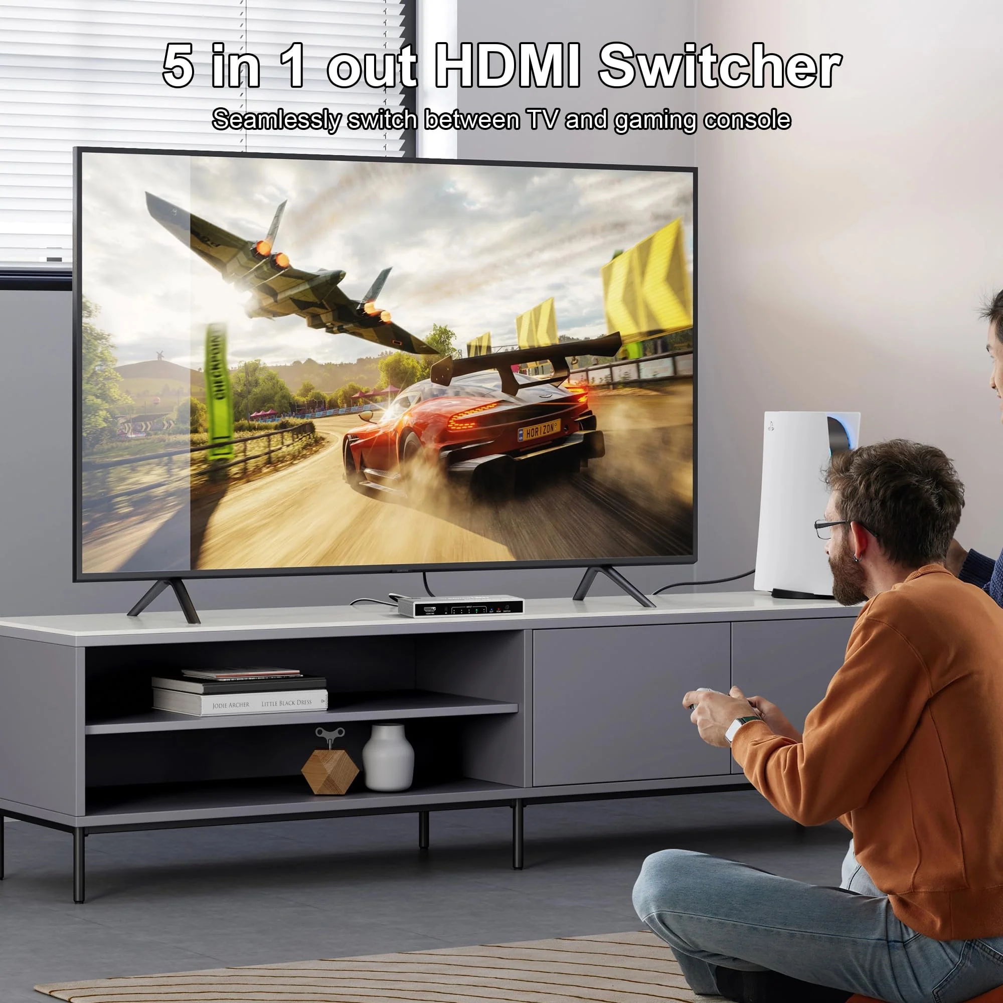 5 Port HDMI 2.1 Switch 8K@60Hz 4K@120Hz HDMI Switcher Selector 5 in 1 Out with Remote Support Auto-Switching, 48Gbps, PS5, Xbox Series X, HDR 10+, Dolby Vision, HDCP 2.3 Silver - Image 5