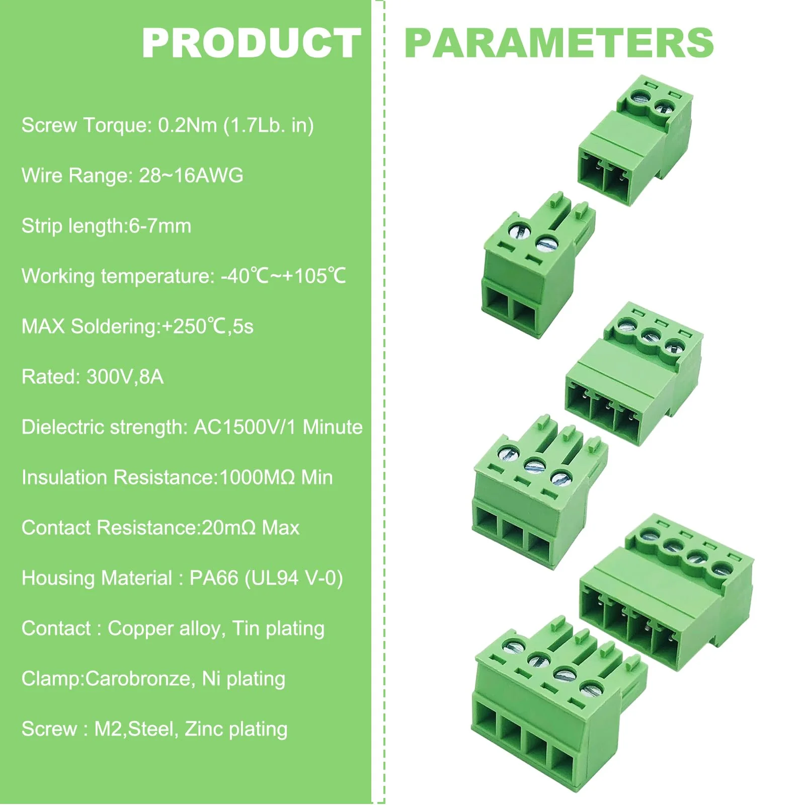 5 Sets 3.81 mm/0.15 in 4 Pins Solderless Connection Pluggable Terminals, 28-16AWG PCB Mounting Screw Terminal (4Pin (5Sets)) 4Pin （5Sets） - Image 3