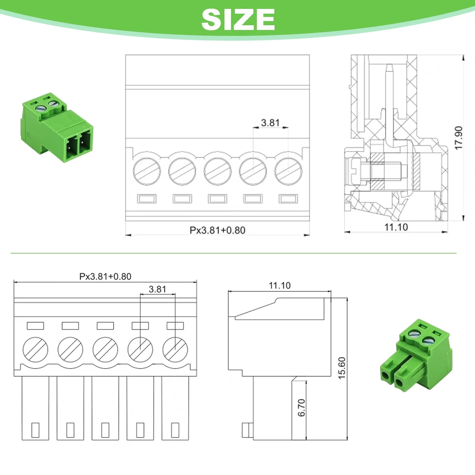 5 Sets 3.81 mm/0.15 in 4 Pins Solderless Connection Pluggable Terminals, 28-16AWG PCB Mounting Screw Terminal (4Pin (5Sets)) 4Pin （5Sets） - Image 4