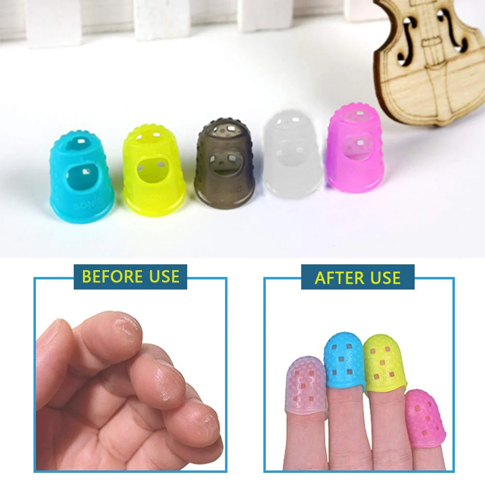 5 Sizes Guitar Fingertip Protector With Compact Box, Premium Silicone Guitar Finger Guards, Non-Slip Breathable Fingertip Protection Covers Caps for Guitar, Sewing, String Instruments (Grey) Grey - Image 3