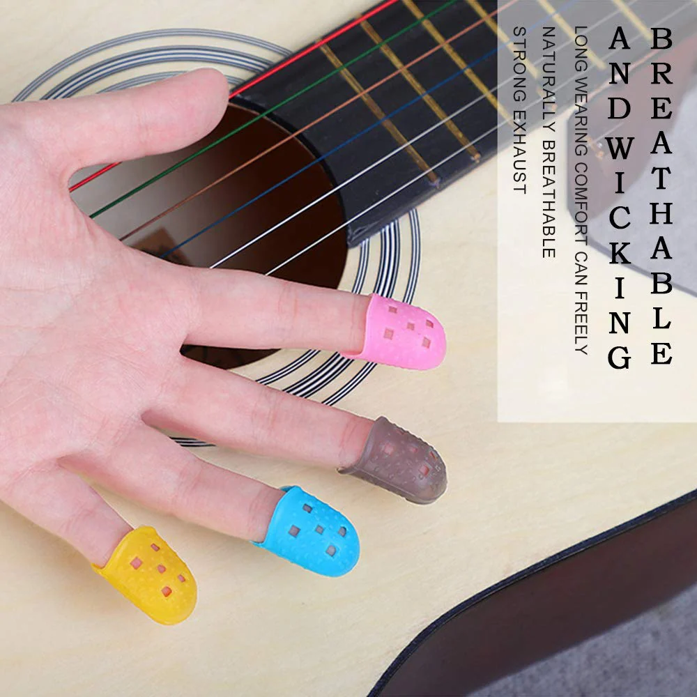 5 Sizes Guitar Fingertip Protector With Compact Box, Premium Silicone Guitar Finger Guards, Non-Slip Breathable Fingertip Protection Covers Caps for Guitar, Sewing, String Instruments (Grey) Grey - Image 4