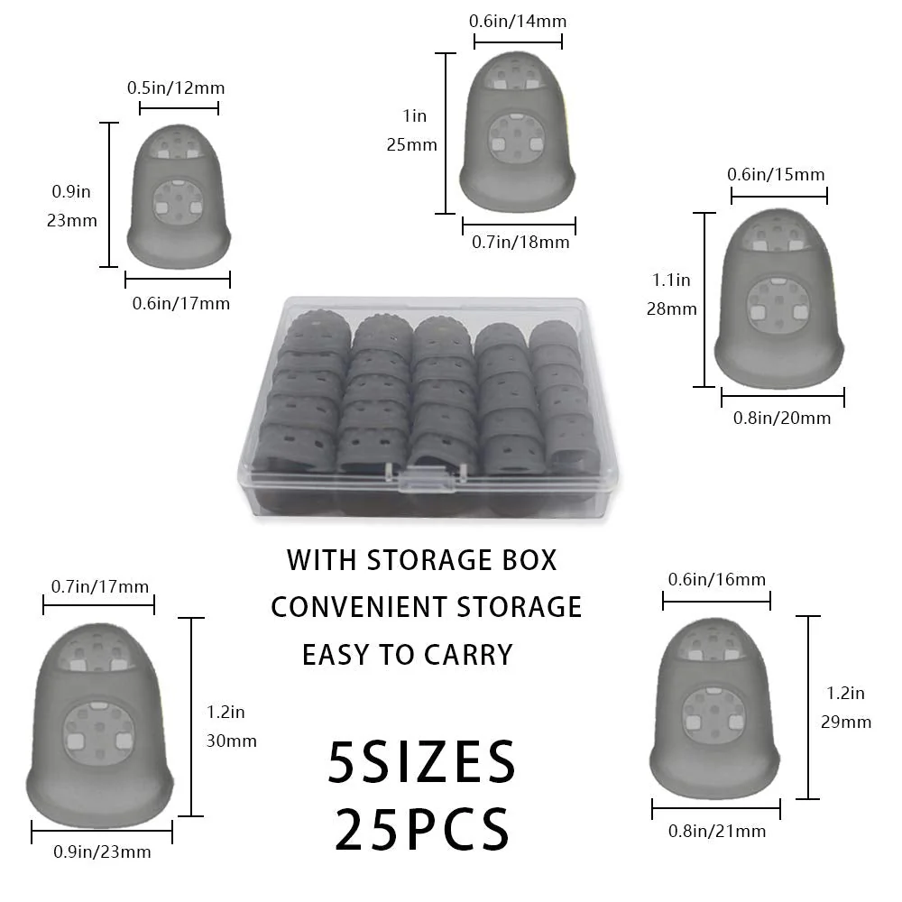 5 Sizes Guitar Fingertip Protector With Compact Box, Premium Silicone Guitar Finger Guards, Non-Slip Breathable Fingertip Protection Covers Caps for Guitar, Sewing, String Instruments (Grey) Grey - Image 7
