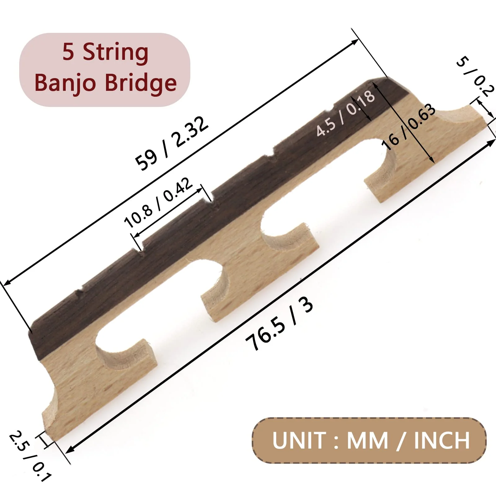 5-String Banjo Bridge, 2-Pack Ebony Maple Banjolele Bridges, Universal Fit Parts & Accessories 5 string - Image 2