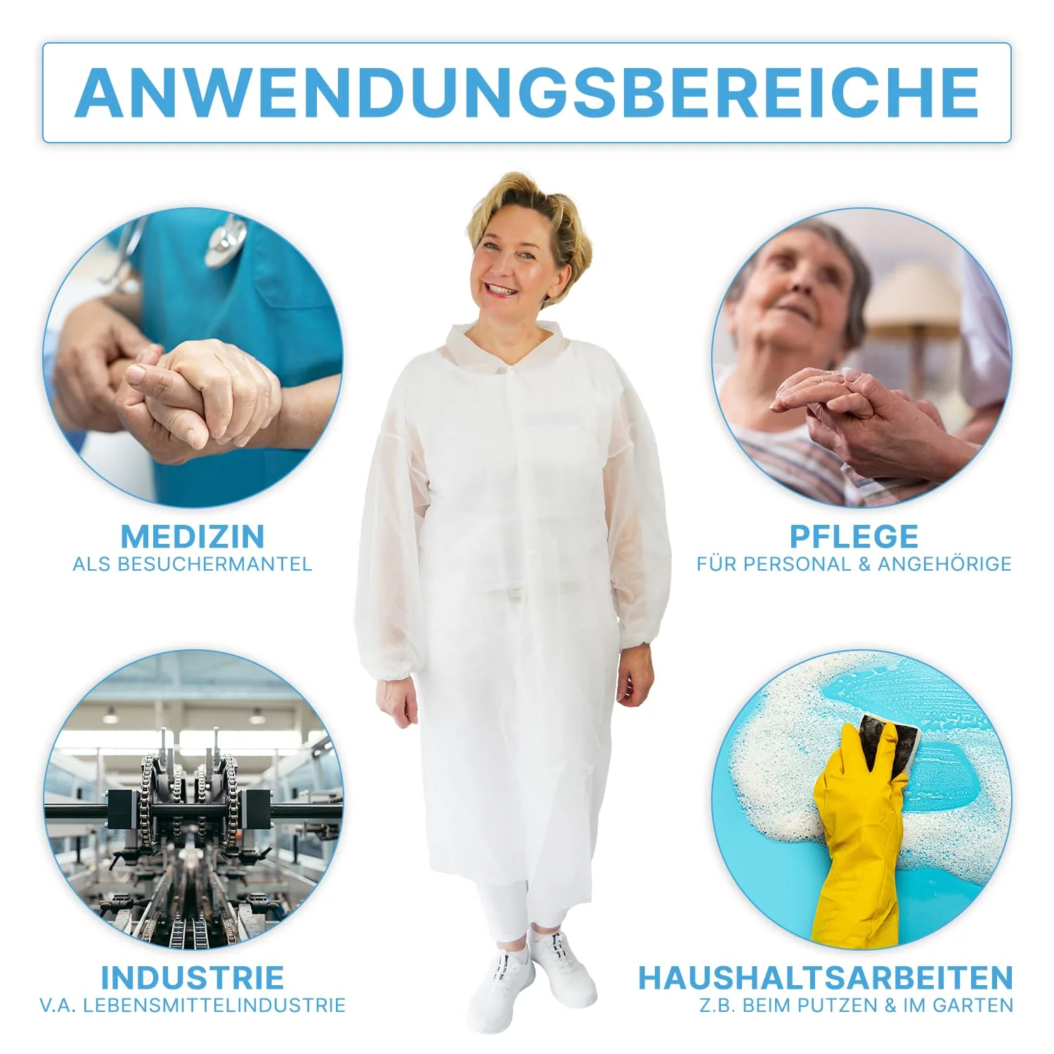 5 x Arnomed PP Disposable Protective Gown, Size XXL, White Disposable Protective Coat, Fleece Coat, Protective Gown with Press Studs, Disposable Coat, Plastic Painter's Suit, Surgical Gown Food Safe 5 - Image 3