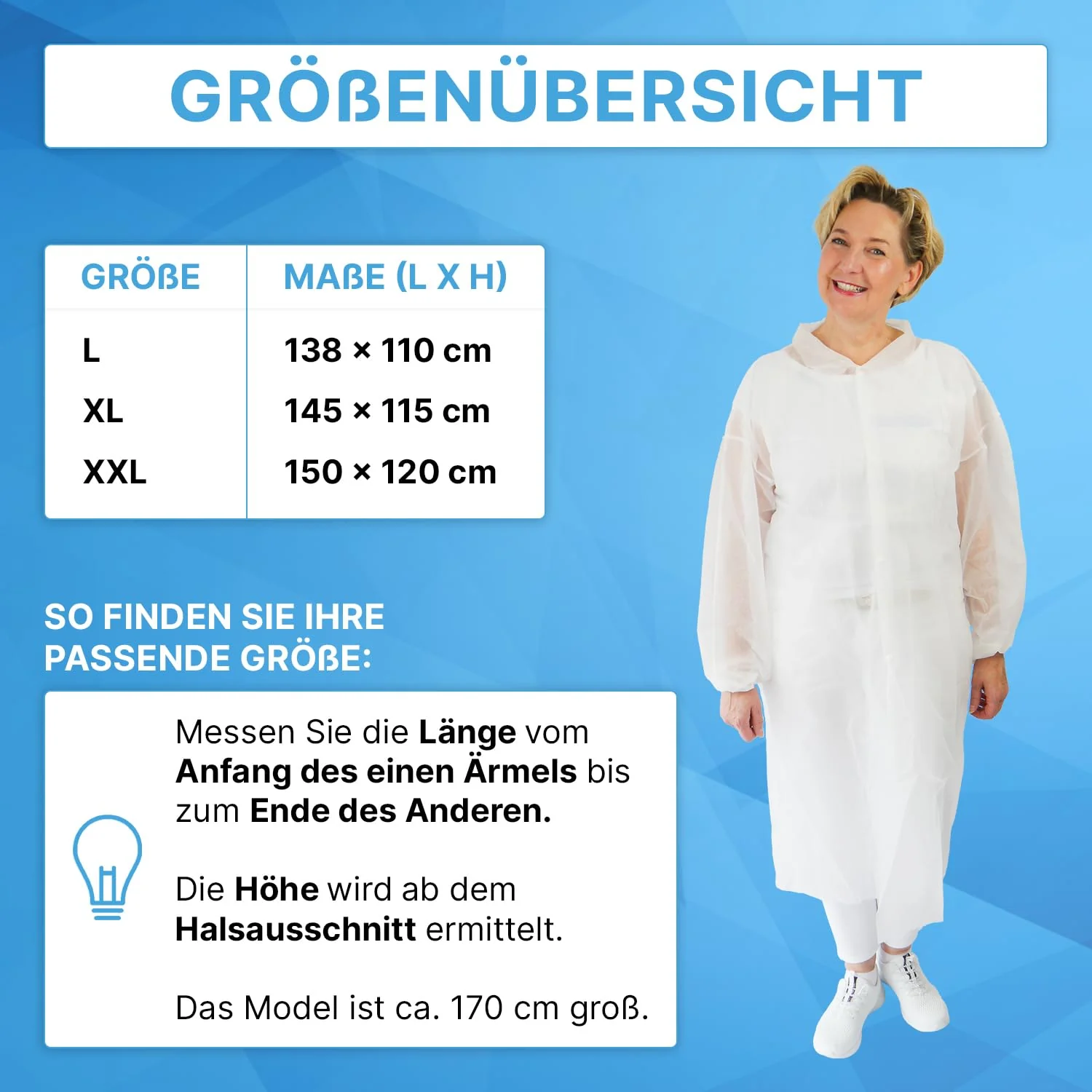 5 x Arnomed PP Disposable Protective Gown, Size XXL, White Disposable Protective Coat, Fleece Coat, Protective Gown with Press Studs, Disposable Coat, Plastic Painter's Suit, Surgical Gown Food Safe 5 - Image 6