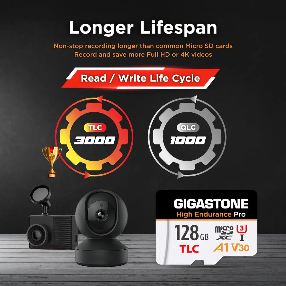 【5 Yrs Free Data Recovery】【Dash Cam】 GIGASTONE 128GB Micro SD Card, TLC High Endurance Pro, Speed Up to 100MB/s, Compatible with REDTIGER Rove VIOFO VANTRUE PRUVEEO ARIFAYZ, MicroSDXC UHS-I A1 V30 U3 128GB High Endurance Pro 1-Pack - Image 3