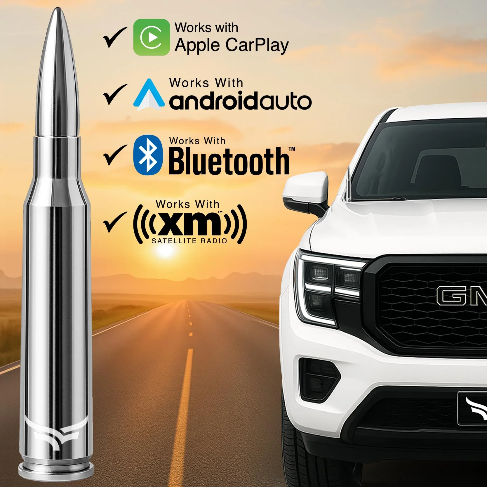 50 Cal Badass Bullet Antenna® Fits Chevy Silverado & GMC Sierra Truck Accessories — Short Replacement Antenna for Trucks — Chevy Silverado 1500 Accessories — Ditch The Whip & Upgrade Your Truck Silver/Chrome - Image 2