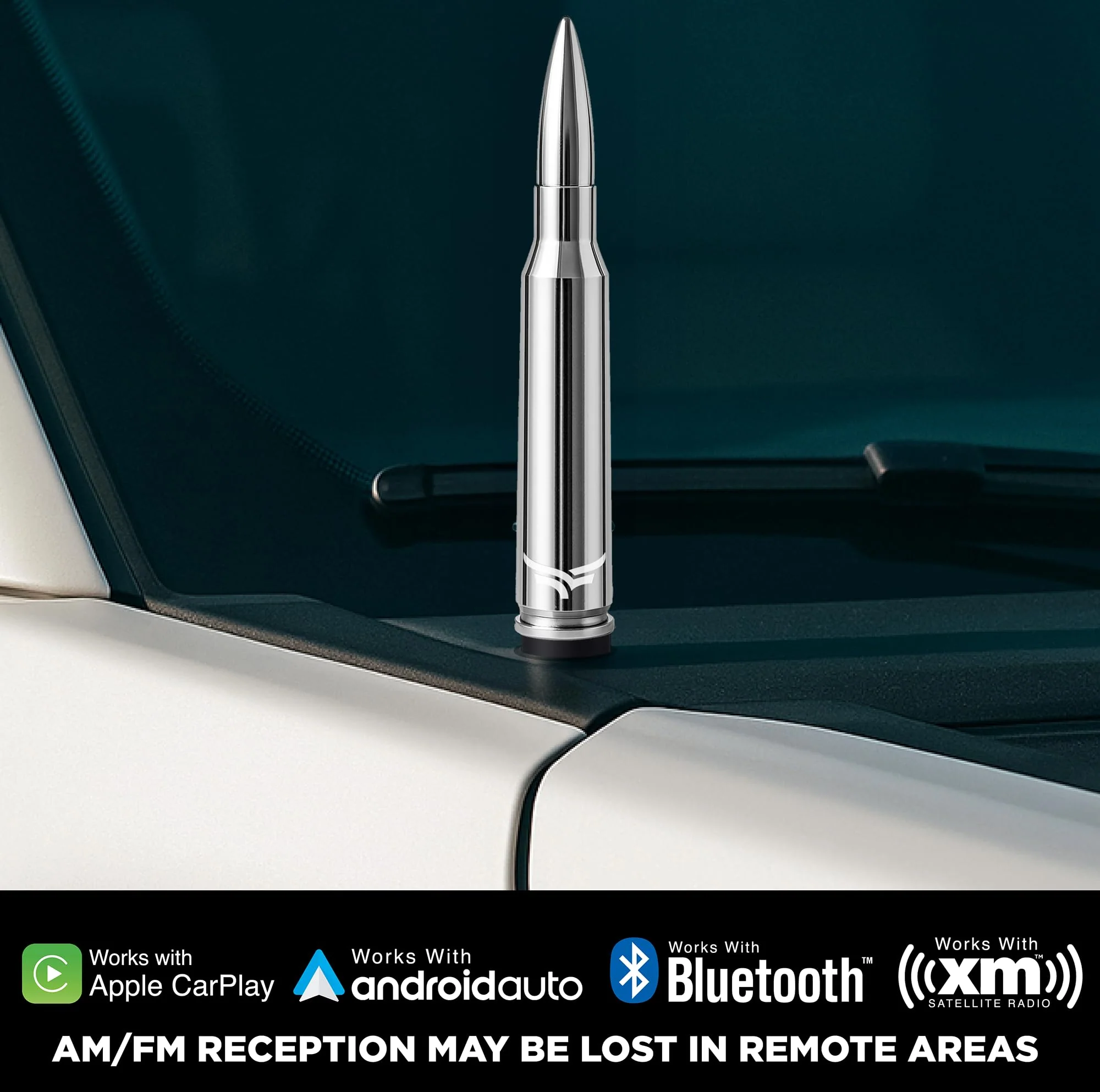 50 Cal Badass Bullet Antenna® Fits Chevy Silverado & GMC Sierra Truck Accessories — Short Replacement Antenna for Trucks — Chevy Silverado 1500 Accessories — Ditch The Whip & Upgrade Your Truck Silver/Chrome - Image 4