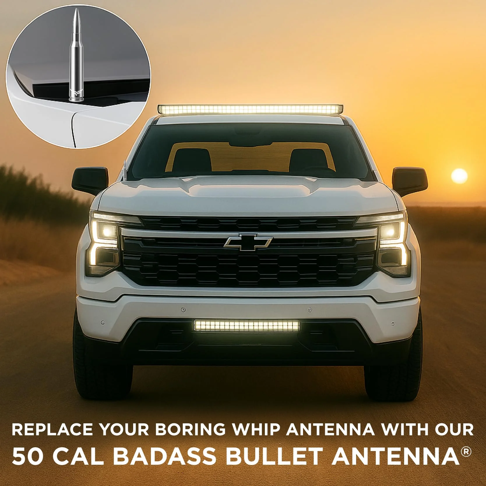 50 Cal Badass Bullet Antenna® Fits Chevy Silverado & GMC Sierra Truck Accessories — Short Replacement Antenna for Trucks — Chevy Silverado 1500 Accessories — Ditch The Whip & Upgrade Your Truck Silver/Chrome - Image 6
