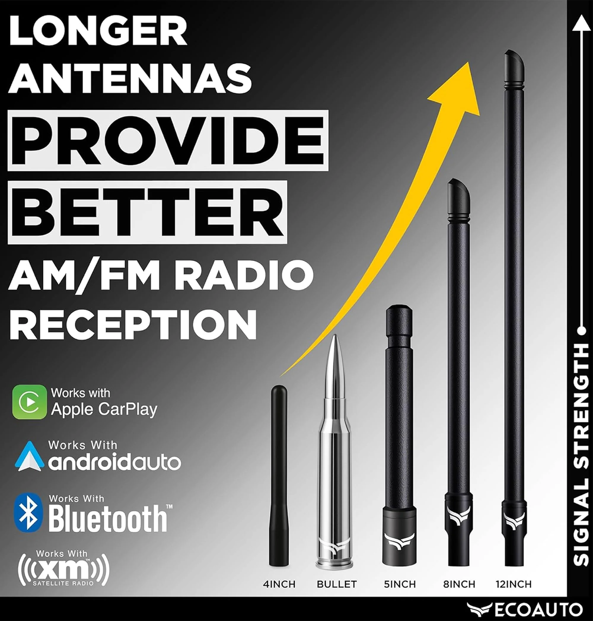 50 Cal Badass Bullet Antenna® Fits Chevy Silverado & GMC Sierra Truck Accessories — Short Replacement Antenna for Trucks — Chevy Silverado 1500 Accessories — Ditch The Whip & Upgrade Your Truck Silver/Chrome - Image 8