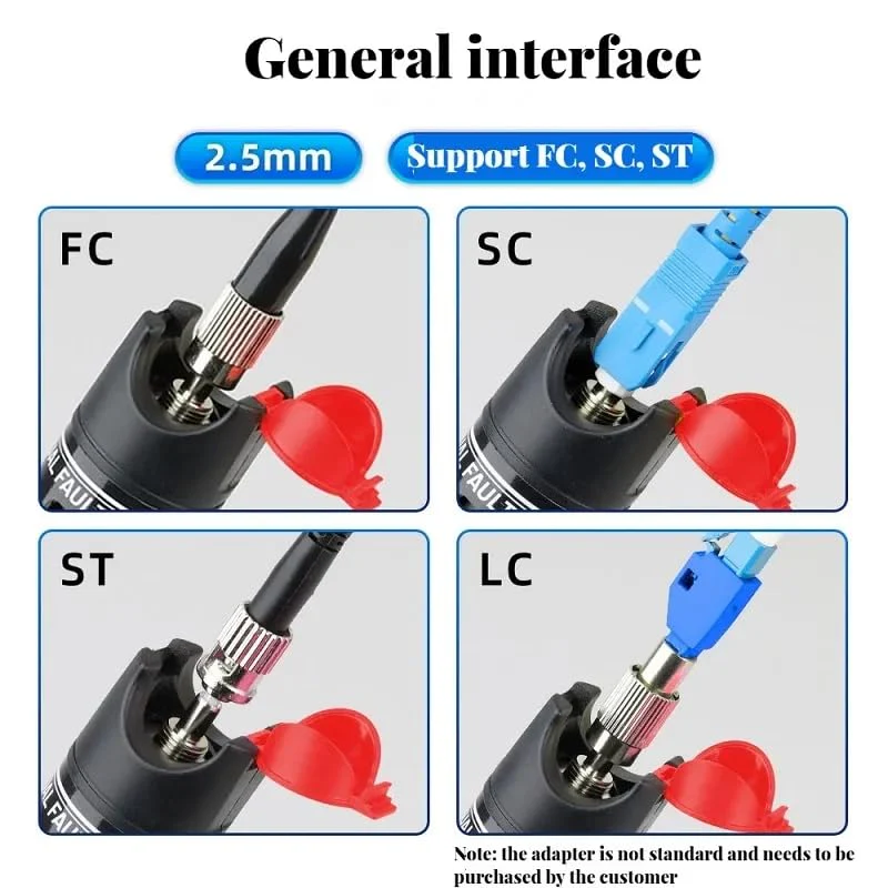 50 MW FTTH Fibre Optic Tester, Visual Fault 50 km Locator Fibre Optic Cable Tester Fibre Optical, VFL Fibre Optic Tester, Fibre Optic Cable Tester with Singlemode 9/125 um FC Male to LC Female Adapter red - Image 4