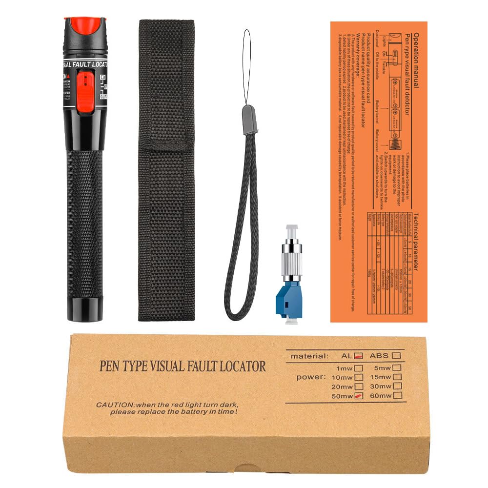 50 MW FTTH Fibre Optic Tester, Visual Fault 50 km Locator Fibre Optic Cable Tester Fibre Optical, VFL Fibre Optic Tester, Fibre Optic Cable Tester with Singlemode 9/125 um FC Male to LC Female Adapter red - Image 7