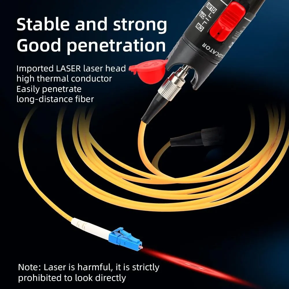 50 MW FTTH Fibre Optic Tester, Visual Fault 50 km Locator Fibre Optic Cable Tester Fibre Optical, VFL Fibre Optic Tester, Fibre Optic Cable Tester with Singlemode 9/125 um FC Male to LC Female Adapter red - Image 8