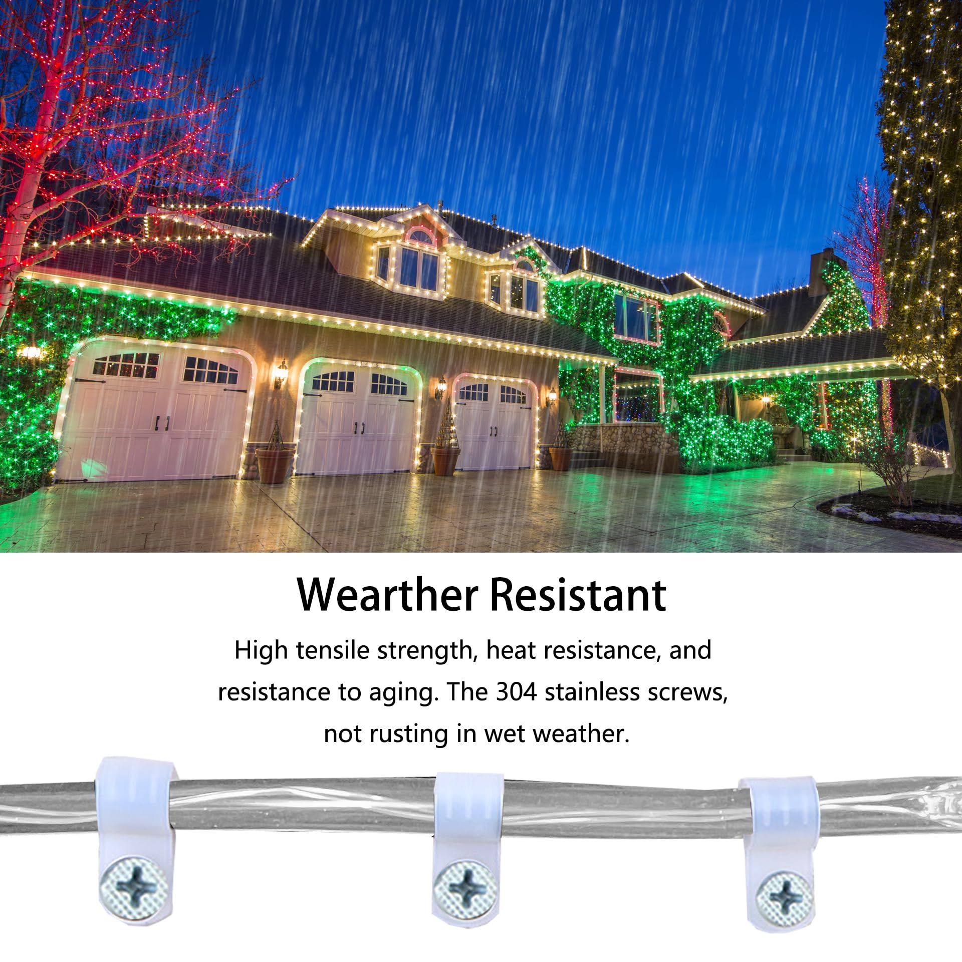 50 Pack 1/5 Inch Rope Light Clips with Stainless Steel Screws, P-Style Rope Light Mounting Clips, Outdoor Light Clips for String Lights, Christmas Light Clips Cable Wire Clamps 50 Pack - Image 2