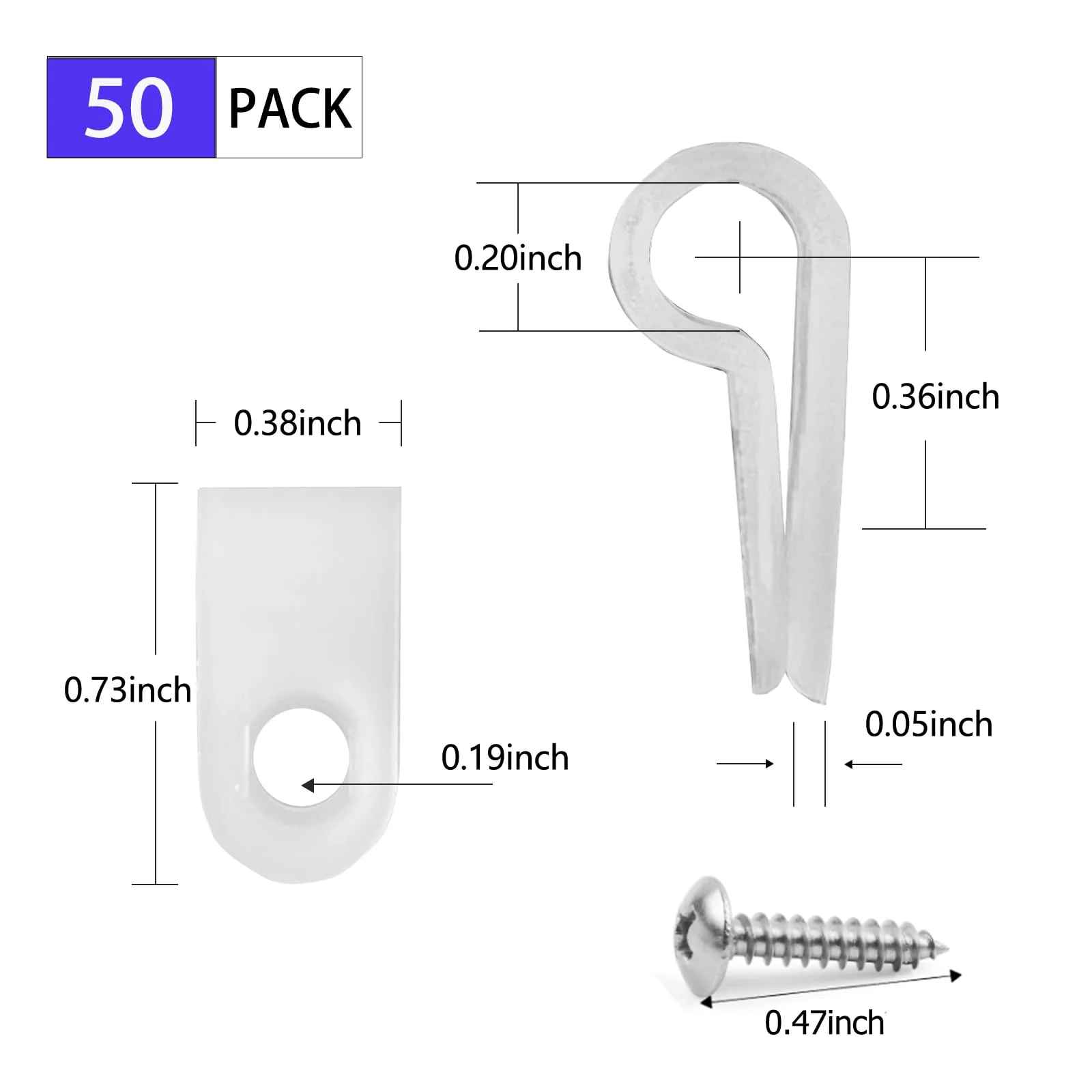 50 Pack 1/5 Inch Rope Light Clips with Stainless Steel Screws, P-Style Rope Light Mounting Clips, Outdoor Light Clips for String Lights, Christmas Light Clips Cable Wire Clamps 50 Pack - Image 4