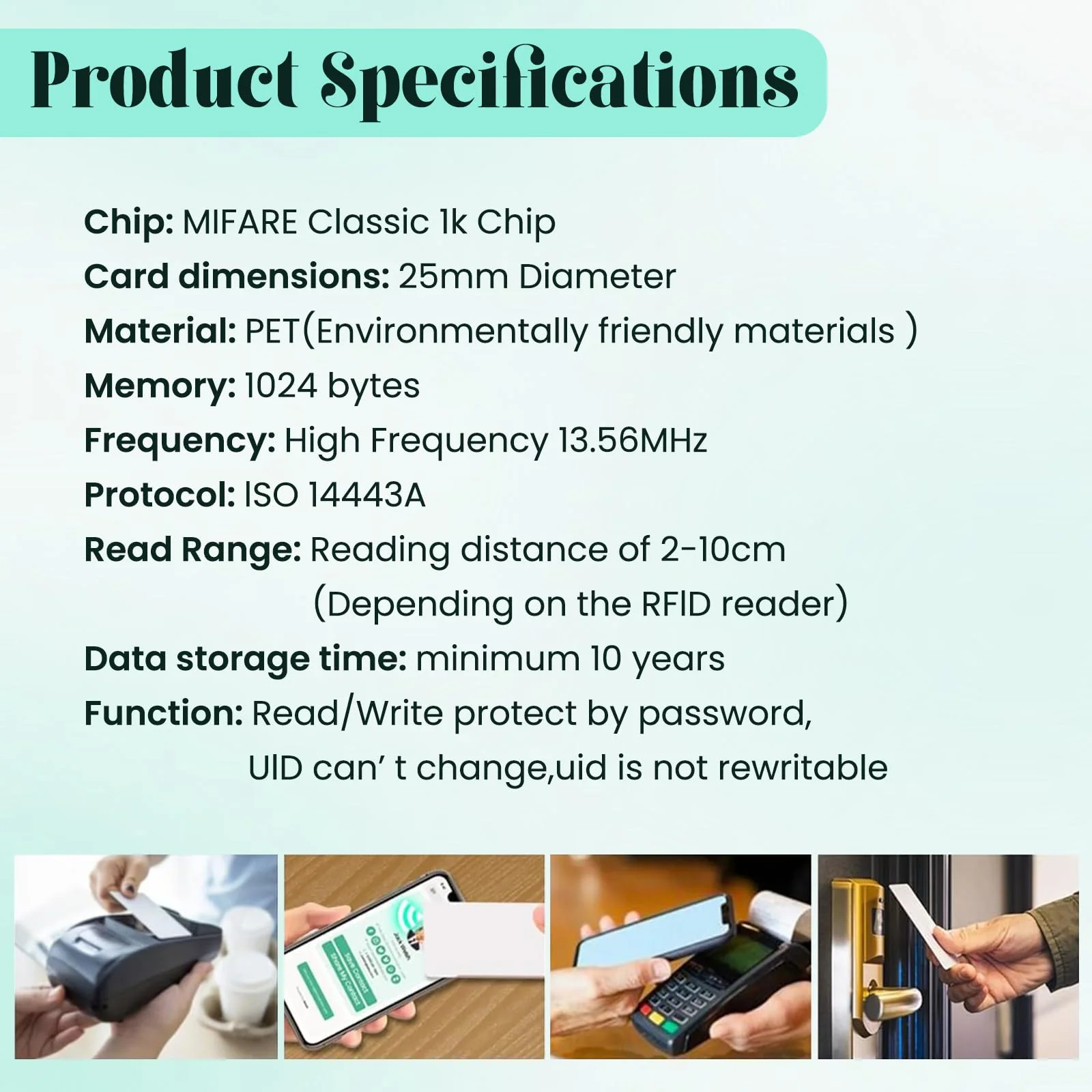 50 PCS BABIQT MIFARE Classic 1K Tags S50 RFID Stickers NFC Tags, Smart Mifafre Classic Tags ISO 14443A 13.56 MHz Mifare 1K Stickers MF1 Self-Adhesive 1 inch Round 50 - Image 4