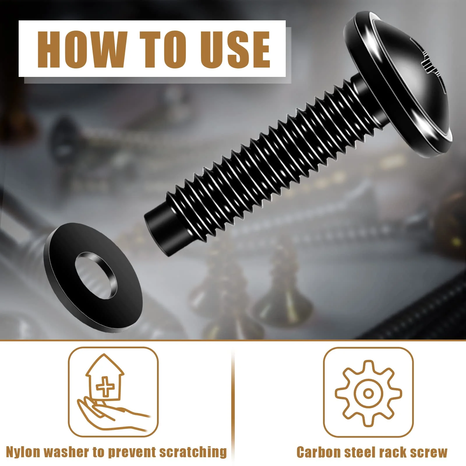 50 Pieces 10/32 Rack Screws 10/32 Rack Mount Screws Stainless Steel Rack Screws Black Server Rack Rail Screws Studio Screws with Nylon Rack Washers for Audio Server Rack Mounts Hardware Rails Size 10-32 - Image 4
