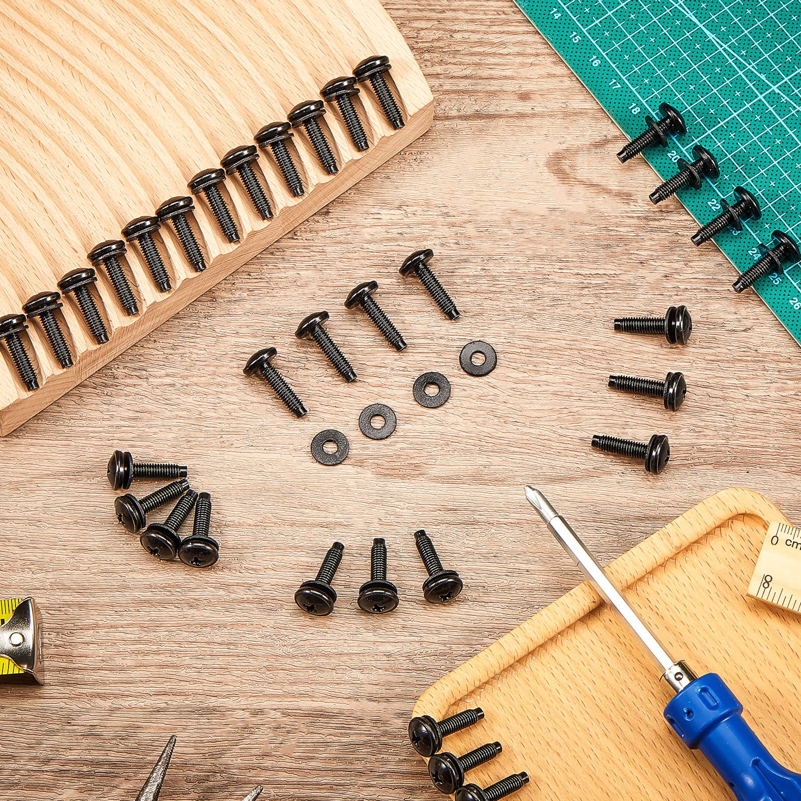 50 Pieces 10/32 Rack Screws 10/32 Rack Mount Screws Stainless Steel Rack Screws Black Server Rack Rail Screws Studio Screws with Nylon Rack Washers for Audio Server Rack Mounts Hardware Rails Size 10-32 - Image 7