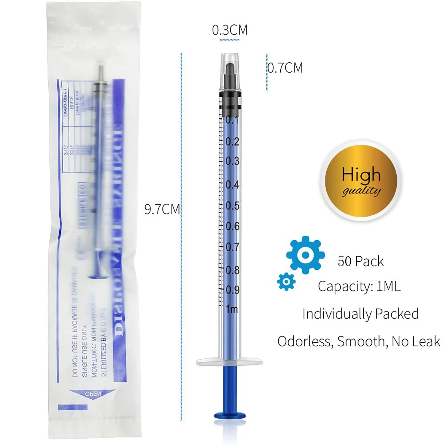 50 Pieces 1ml Syringe with Cap, Individually Sealed 1cc Syringe with Luer Slip Tip without Needle for Refilling, Feeding Pets, Oral, Oil or Glue Applicator - Image 2