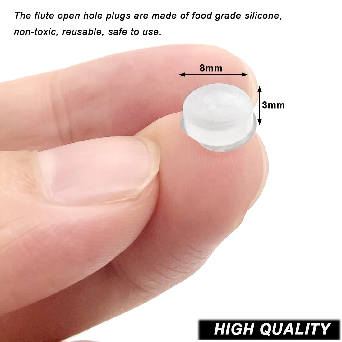 50 Pieces Silicone Flute Plug, 8 mm Universal Flute Open Hole Plug Soft Key Cover for Flute Repair Parts Accessories, White - Image 2
