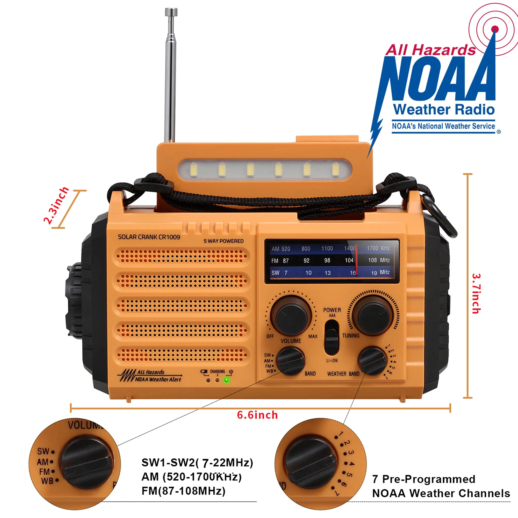 5000 Weather Radio,Solar Hand Crank 5-Way Power Emergency Radio,AM/FM/Shortwave/NOAA Alert Survival Portable Radio,Power Bank USB Charger,Camping Flashlight,Reading Lamp,Headphone Jack,SOS,Compass Yellow - Image 2