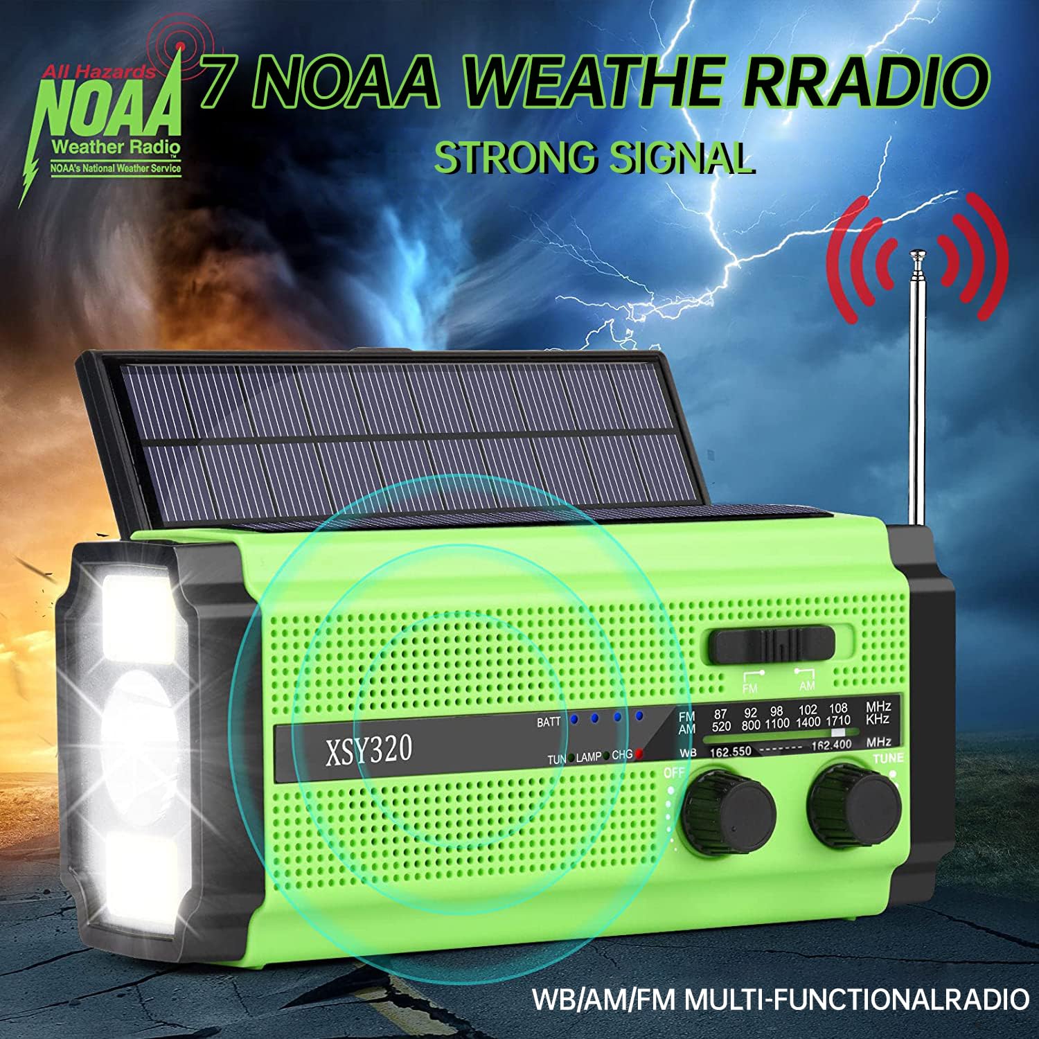 5000mAh/18500mWh Emergency Hand Crank Radio with 2 Solar Panels,Portable AM FM NOAA Weather Radio,Rechargeable Battery Powered Radio,USB Charger,SOS,Flashlight,Reading Lamp for Home Outdoor Green - Image 2