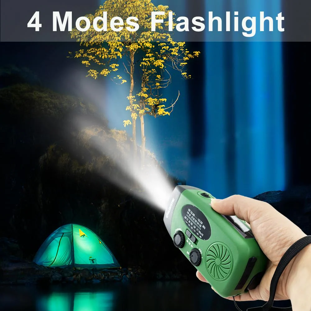 5000mah Alertsync NOAA Weather Emergency Radio with Solar Charging, AM FM Hand Crank Windup Radio SOS Alarm LED Flashlight with Earphone Jack for Home, Camping, Survival Hurricane (Green) 5000mah green - Image 5