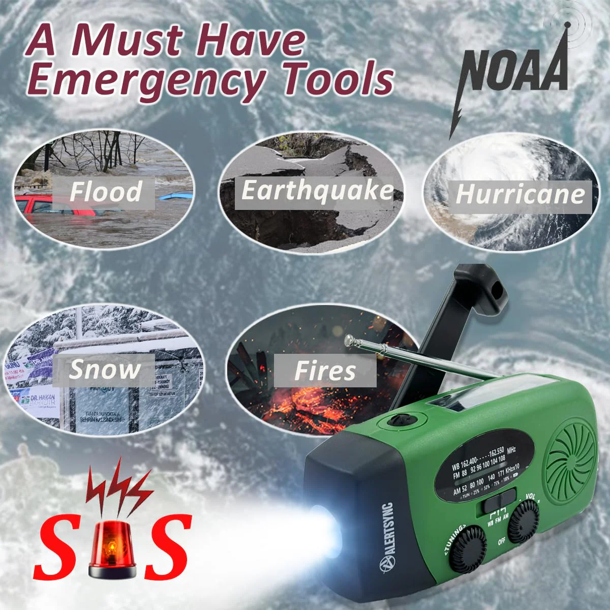 5000mah Alertsync NOAA Weather Emergency Radio with Solar Charging, AM FM Hand Crank Windup Radio SOS Alarm LED Flashlight with Earphone Jack for Home, Camping, Survival Hurricane (Green) 5000mah green - Image 6