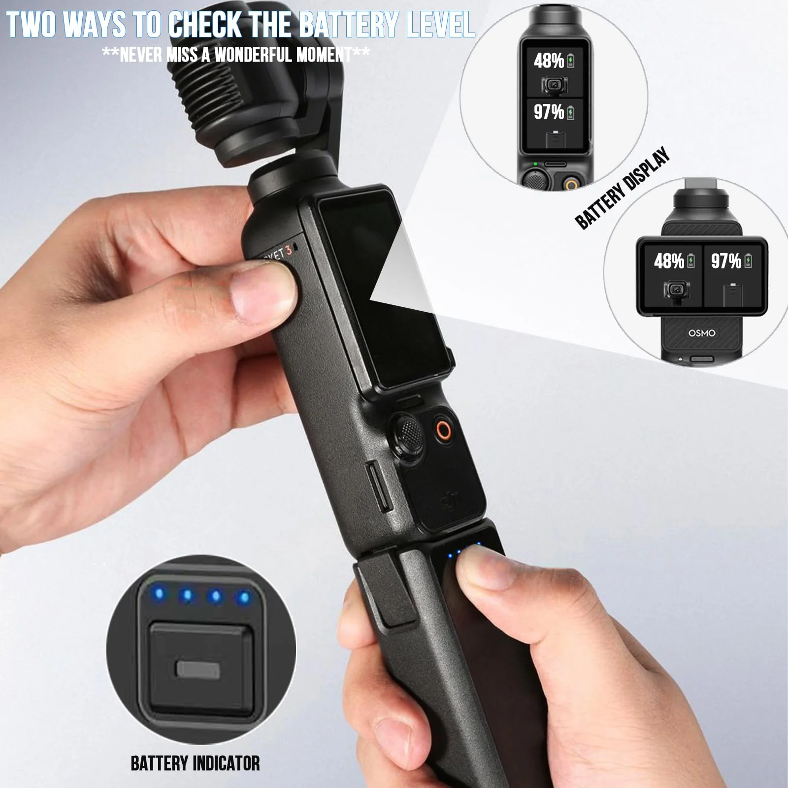 5000mAh Fast Charging Battery Handle for DJI Osmo Pocket 3 Accessories Battery Grips for Xtra Muse, Supports External Audio Devices, Data Transfer & Features a Reserved 1/4” Thread - Image 3