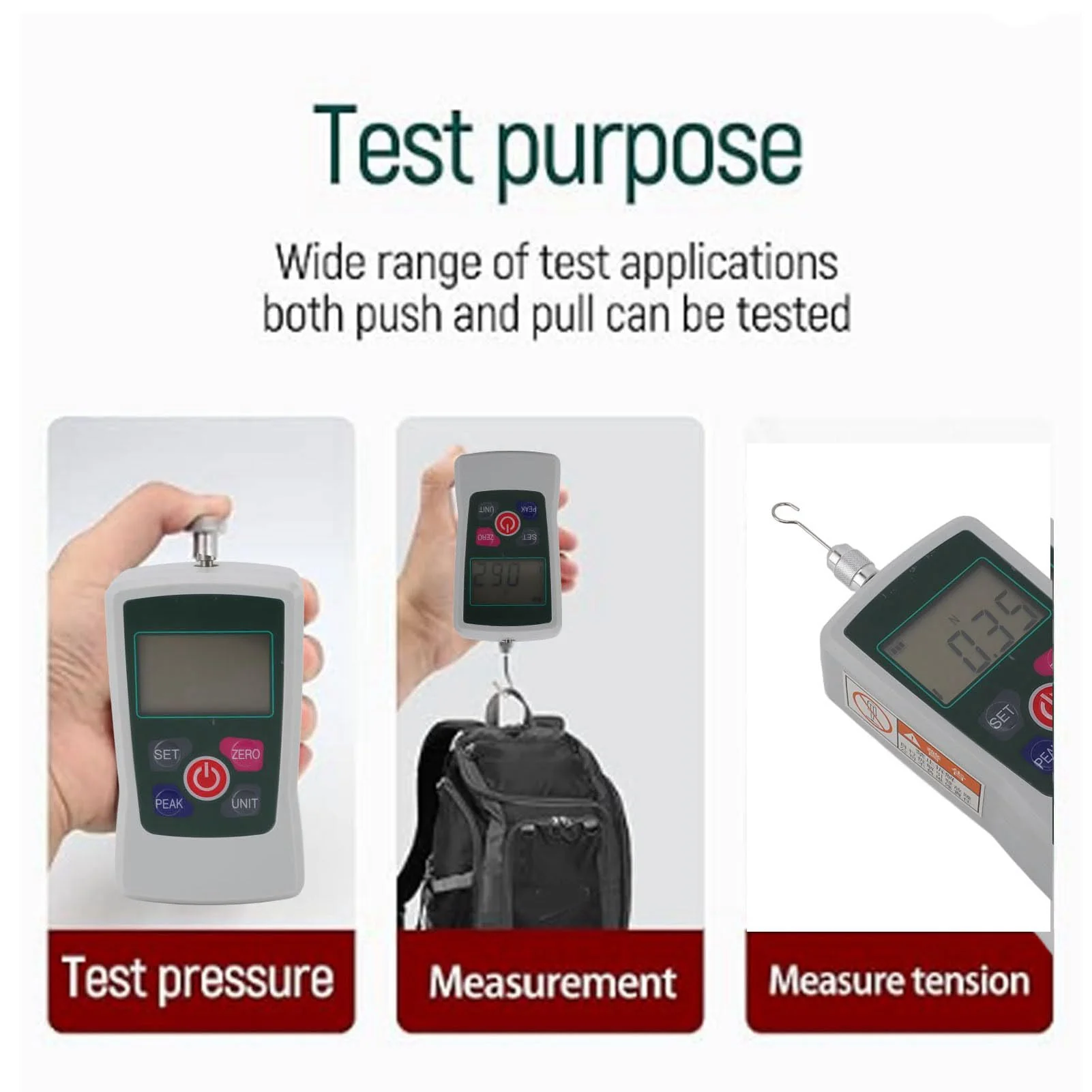 500N Digital Force Gauge, Pressure Pull Dynamometer, Handheld Pressure Tension Gauge with Unit Switching, Backlit Display and Automatic Shut-Off - Image 3