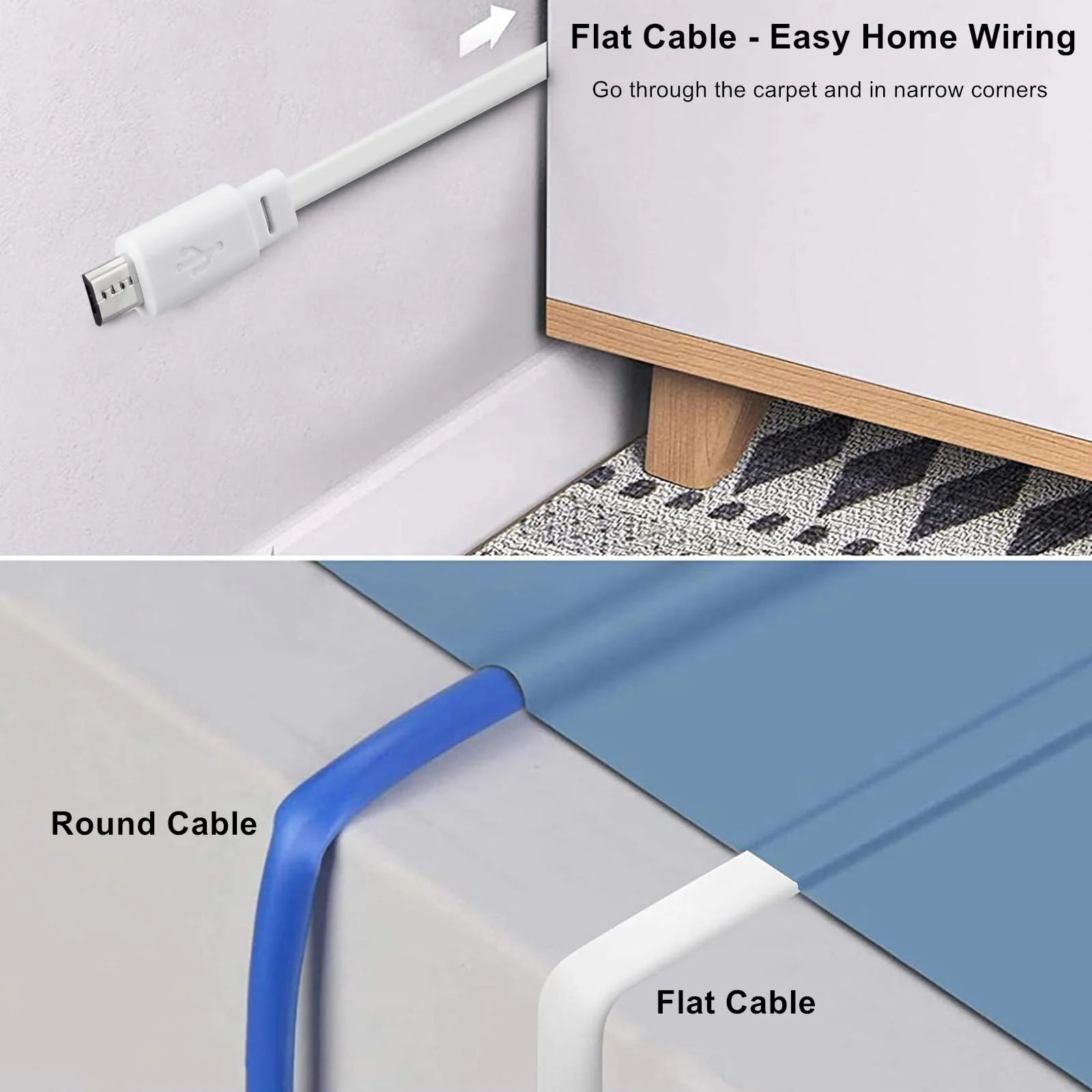 50ft Power Cable for Wyze Cam v4,Wyze Cam Pan v3,Wyze OG,Wyze Cam v3 and v3 Pro Security Cameras - 15m Long Flat Extension USB to Micro USB Charging Cord with L-Shaped Adapter, White - Image 4