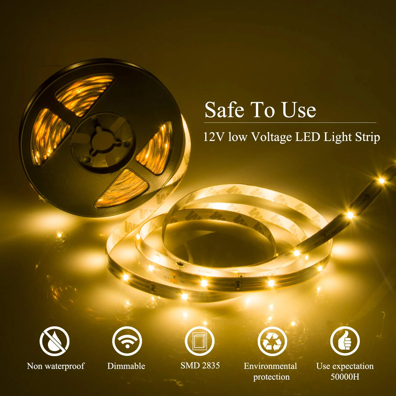50ft Warm White LED Strip Lights,12V Dimmable Tape Lighting with Infrared Remote,SMD 2835 LEDs Adhesive Ribbon Light,Connectable,Cuttable,Indoor Rope Light for Room Mirror Bedroom Cabinet 50ft Warm white 50FT/15M - Image 3