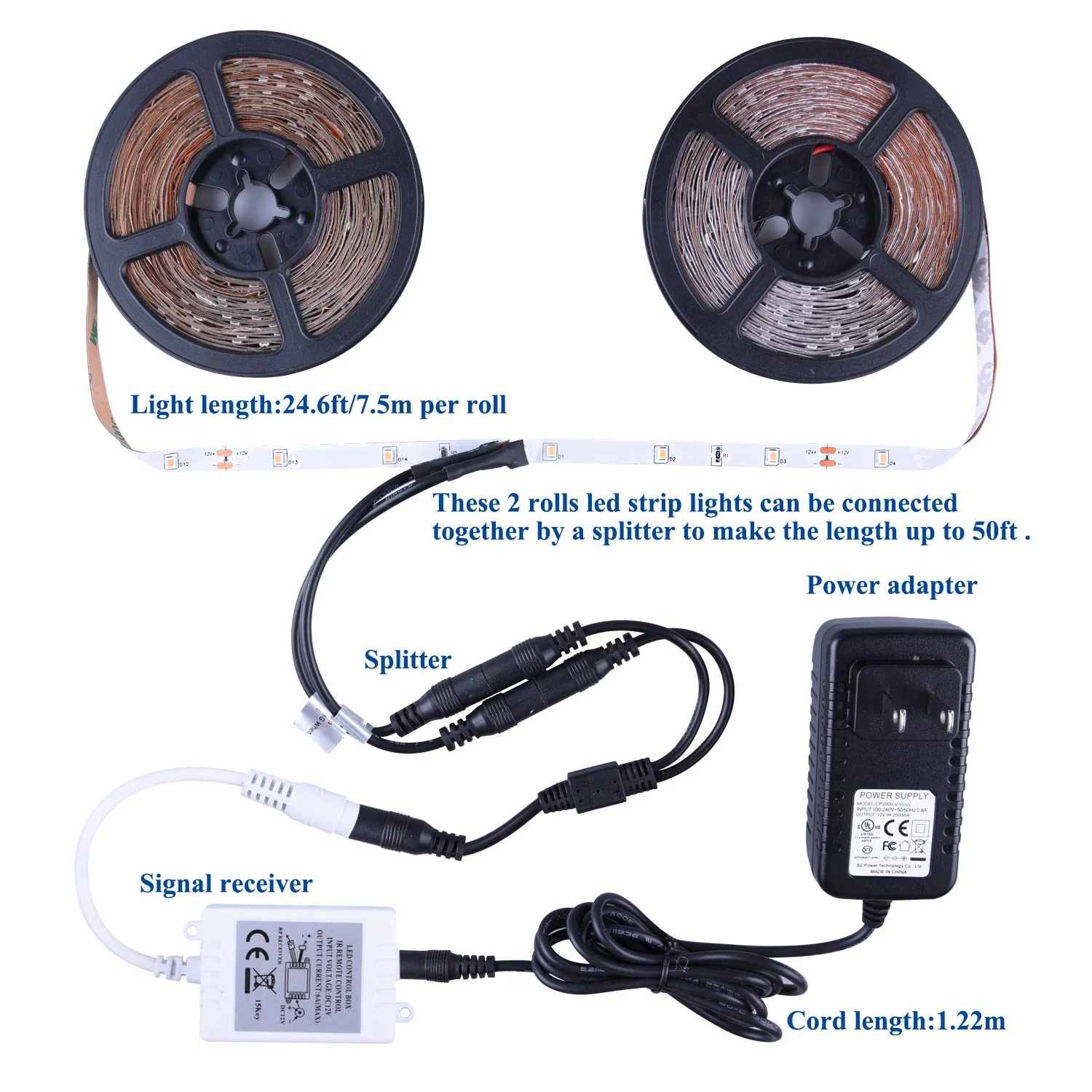 50ft Warm White LED Strip Lights,12V Dimmable Tape Lighting with Infrared Remote,SMD 2835 LEDs Adhesive Ribbon Light,Connectable,Cuttable,Indoor Rope Light for Room Mirror Bedroom Cabinet 50ft Warm white 50FT/15M - Image 5