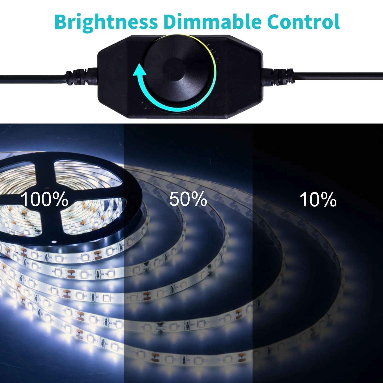 50ft White Led Strip Lights, 12V Outdoor Strip Lights Waterproof Flexible Led Light Strip Indoor Plug in Cuttable SMD2835 Dimmable Led Strip Light for Bedroom Cabinet Kitchen TV Hallway Daylight White 50FT With Adapter - Image 3