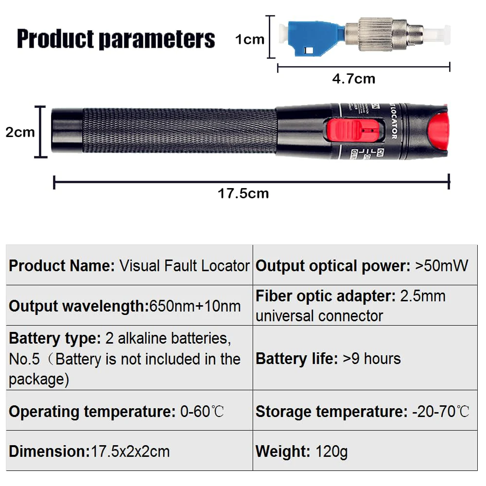 50mW Optical Fault Fault Finder Photometer Fiber Optic FTTH -70dBm to +6dBm Fiber Optic Tester with FC-LC-Adapter - Image 5