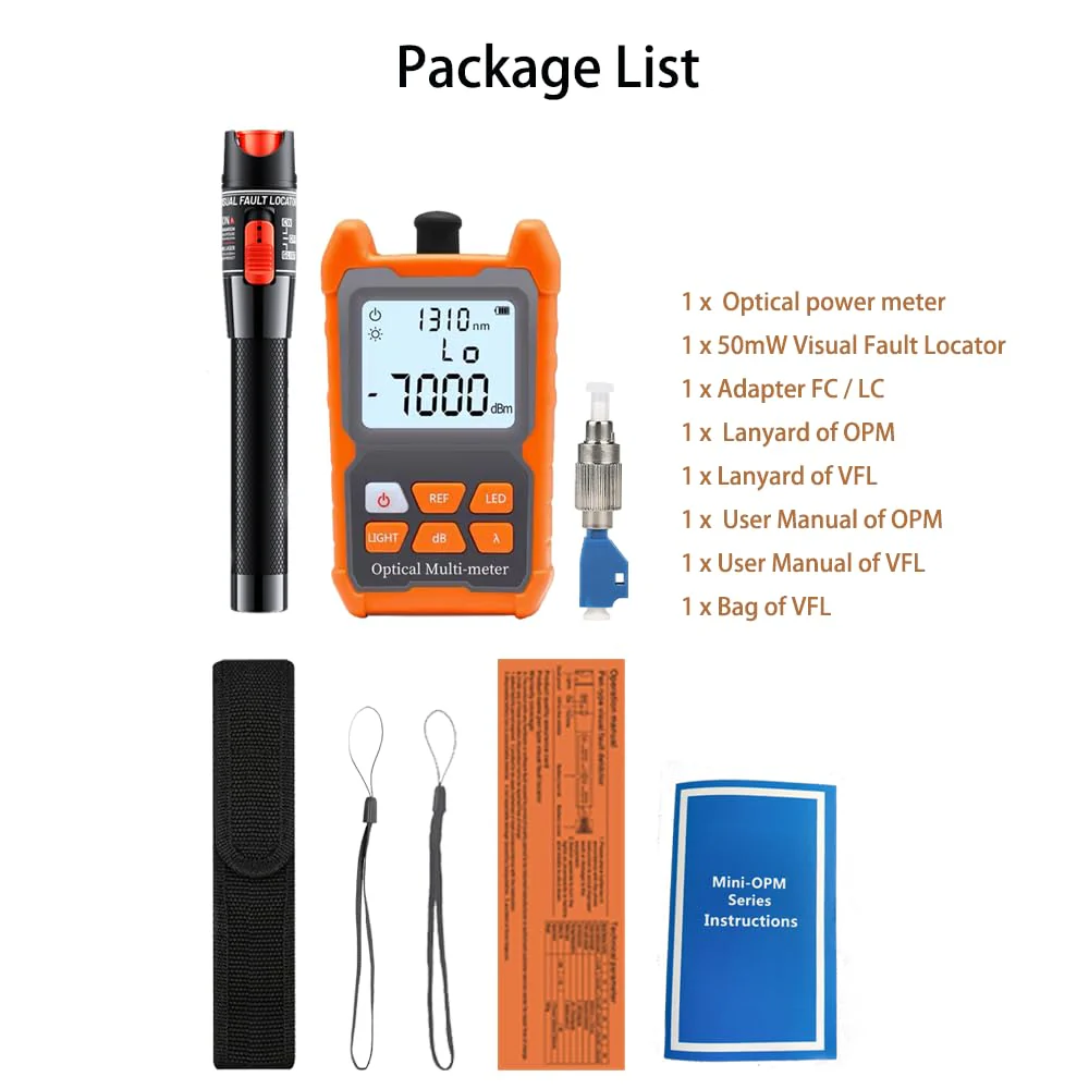 50mW Optical Fault Fault Finder Photometer Fiber Optic FTTH -70dBm to +6dBm Fiber Optic Tester with FC-LC-Adapter - Image 7