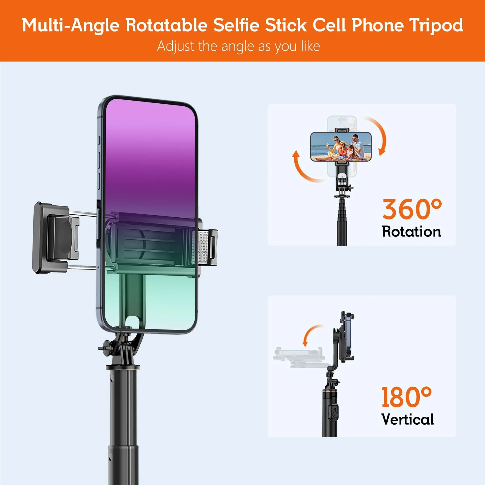 51”Selfie Stick Tripod, Aluminum Alloy Integrated Smartphone Tripod Stand with Wireless Remote Control Portable Retractable Cell Phone Tripod for iPhone/Samsung/GoPro/Android Phone Black - Image 2