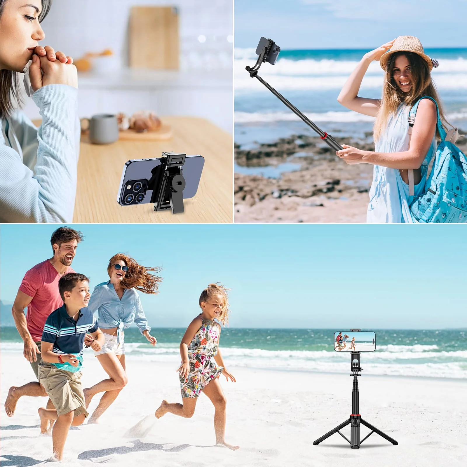 51”Selfie Stick Tripod, Aluminum Alloy Integrated Smartphone Tripod Stand with Wireless Remote Control Portable Retractable Cell Phone Tripod for iPhone/Samsung/GoPro/Android Phone Black - Image 4